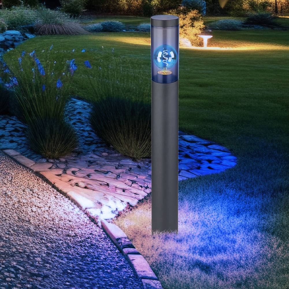 Standleuchte Edelstahl Sockelleuchte rauch anthrazit Außen Garten Stehlampe, App Steuerung dimmbar, 1x Smart RGB LED 10W 806Lm, DxH 7,6x80 cm