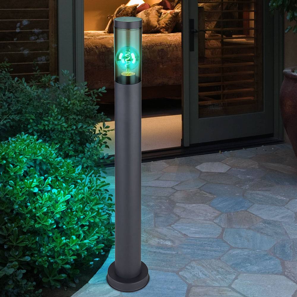 Standleuchte Edelstahl Sockelleuchte rauch anthrazit Außen Garten Stehlampe, App Steuerung dimmbar, 1x Smart RGB LED 10W 806Lm, DxH 7,6x80 cm