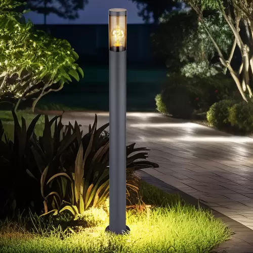 Wegeleuchte Pollerleuchte außen Gartenlampen anthrazit IP44, Standleuchte Terrasse Balkon, Edelstahl rauchfarben, 1x E27 Fassung, DxH 12,7x110cm Wegeleuchte Pollerleuchte außen Gartenlampen anthrazit IP44, Standleuchte Terrasse Balkon, Edelstahl rauchfarben, 1x E27 Fassung, DxH 12,7x110cm