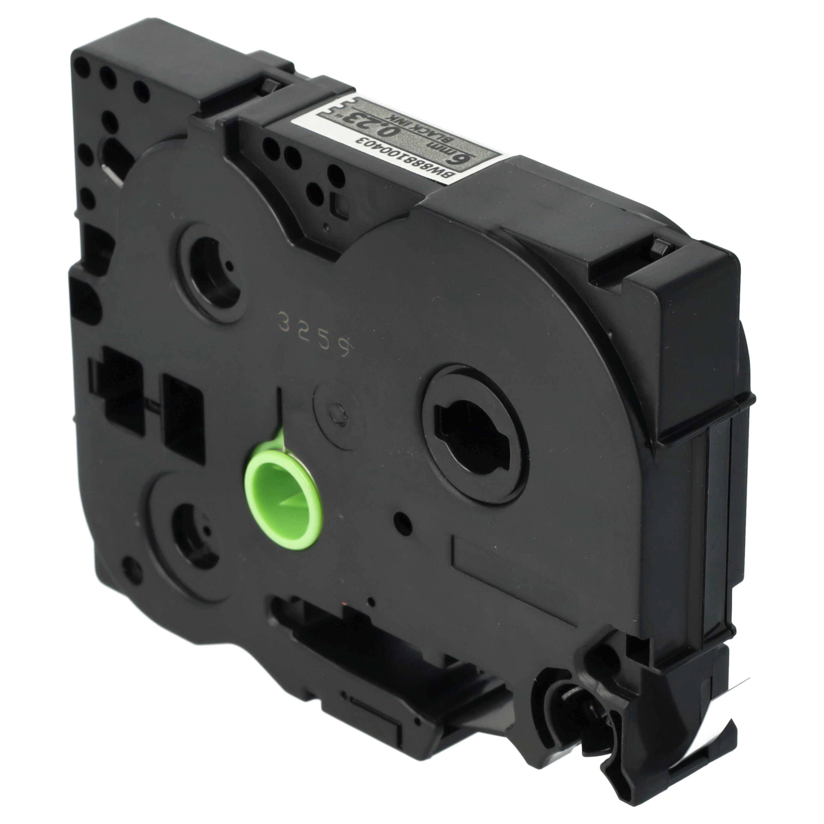 vhbw 1x Schriftband-Kassette kompatibel mit Brother PT 2400, 2210, 2300, 2310, 2400E Etiketten-Drucker 8m x 6mm Schwarz auf Silber, Laminiert