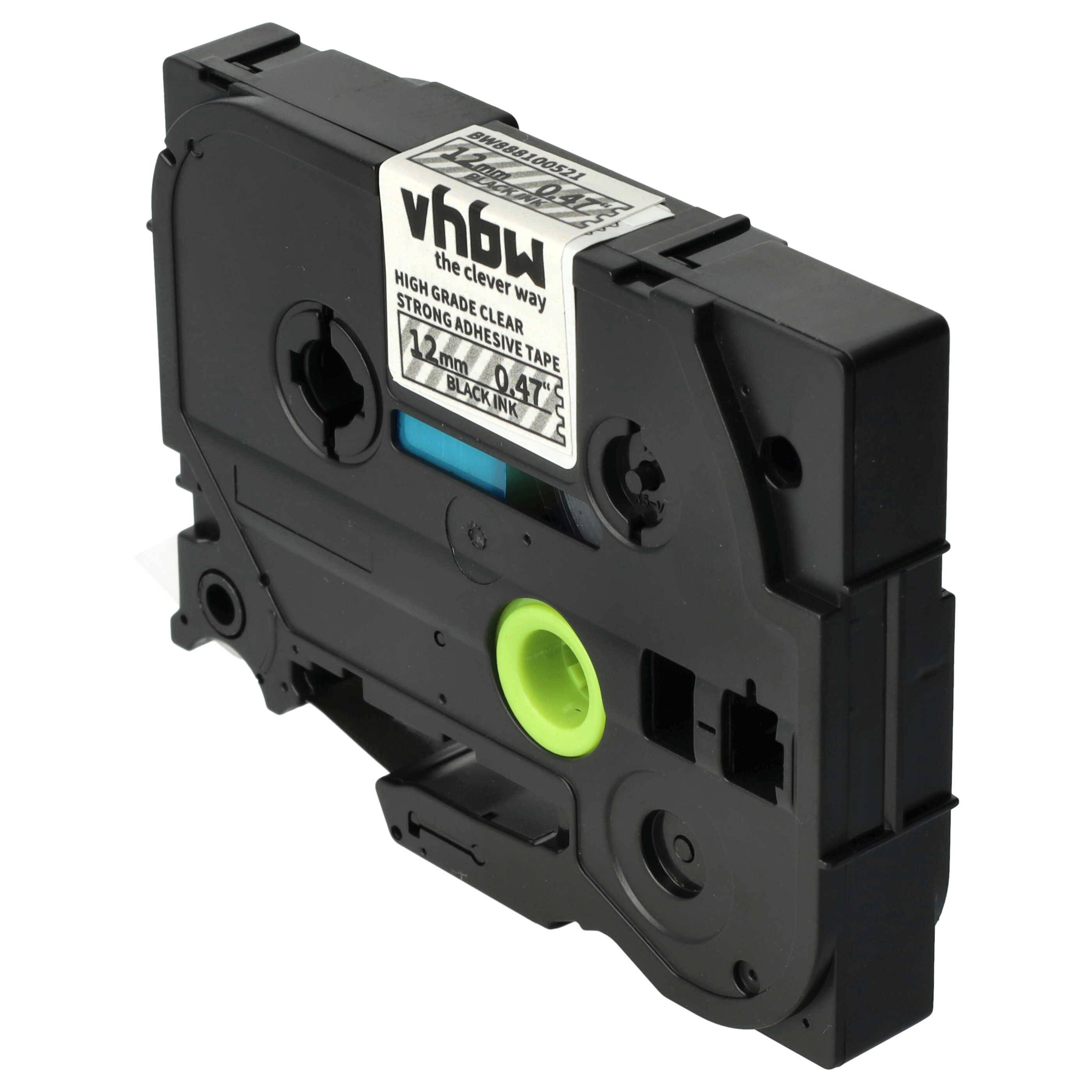 vhbw Schriftband-Kassette kompatibel mit Brother PT E550W, RL700S Etiketten-Drucker 8m x 12mm Schwarz auf Transparent