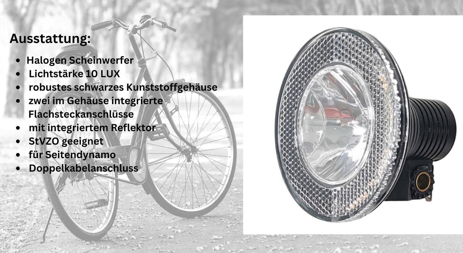 Fahrrad Halogen Scheinwerfer Front Licht Lampe Beleuchtung Halogen 10 Lux für Seitendynamo StVZO Red Loon