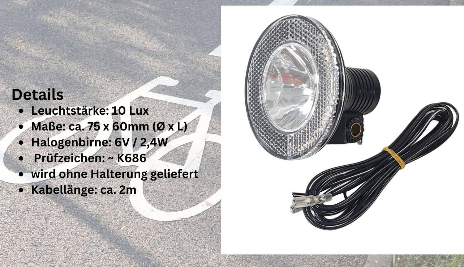 Fahrrad Halogen Scheinwerfer Front Licht Lampe Beleuchtung Halogen 10 Lux für Seitendynamo StVZO Red Loon