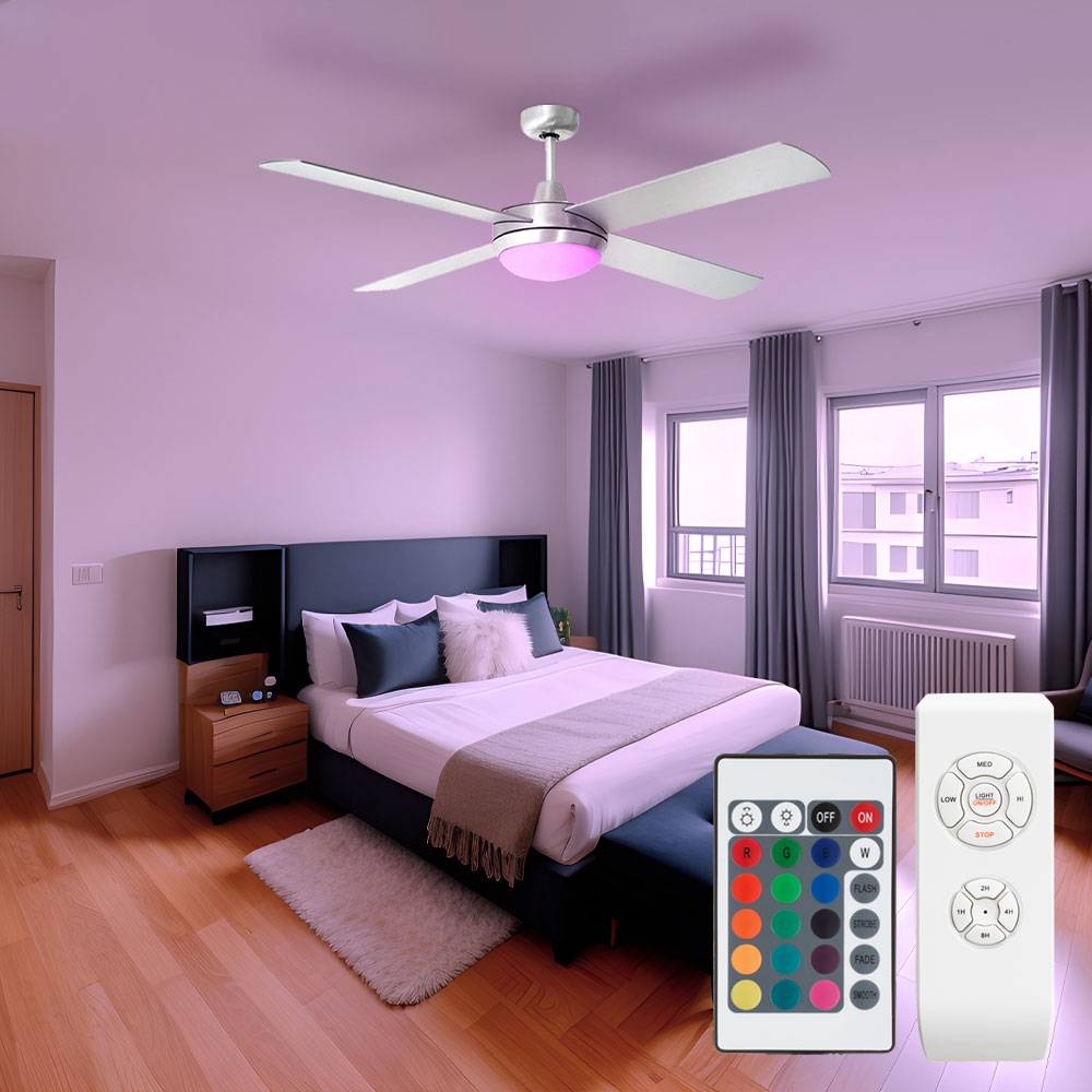 LED Deckenventilator inkl. RGB-Farbwechsler Timer 3 Stufen Vor- und Rücklauf 132 cm Silber