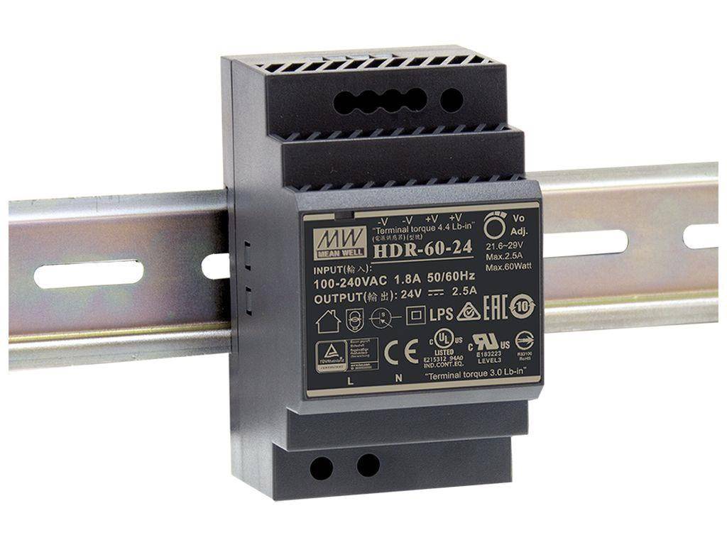 INDUSTRIE-NETZTEIL - 1 AUSGANG - HUTSCHIENENMONTAGE - 60 W - 24 V - 2.5 A
