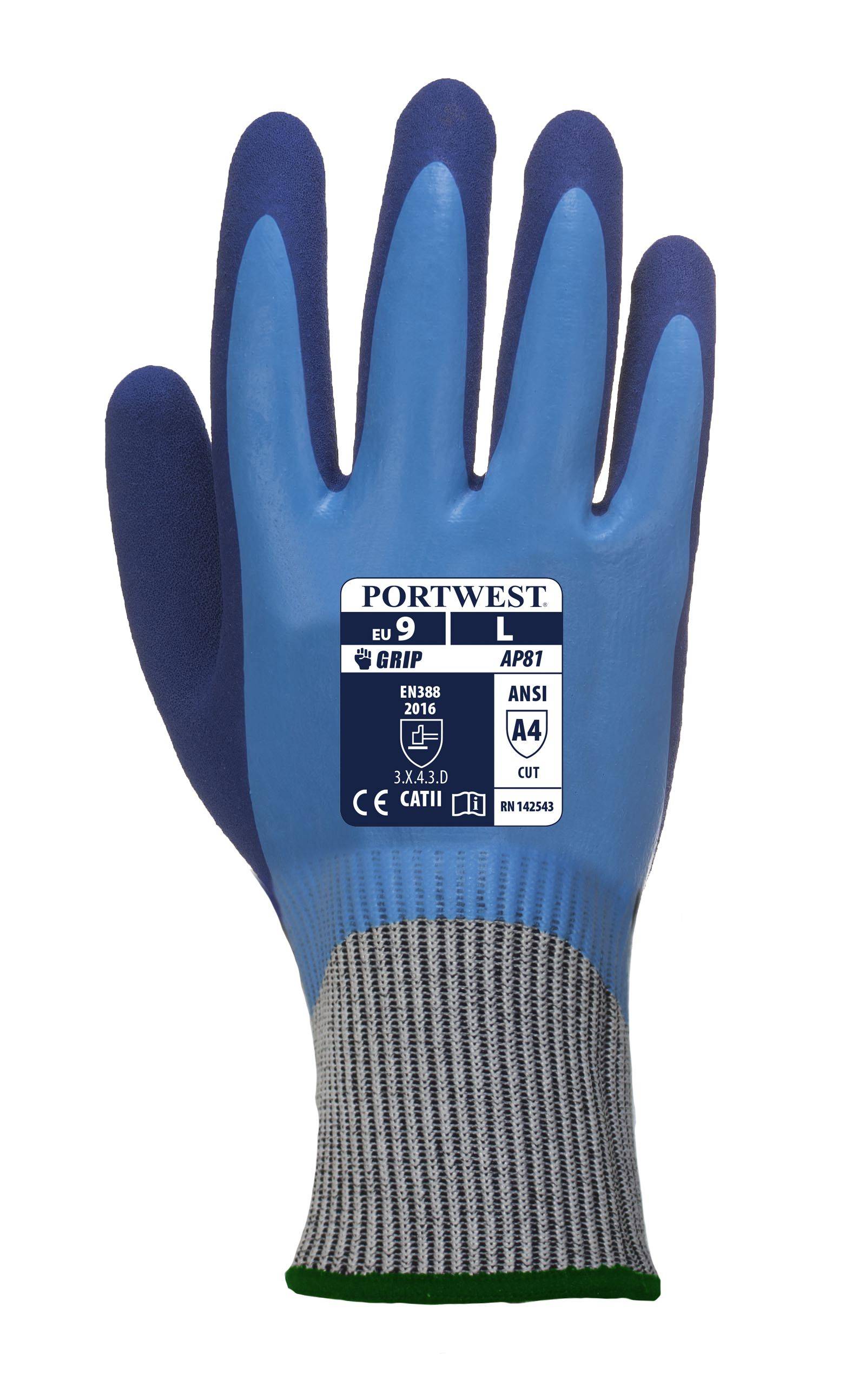 Portwest Cut D Liquid Pro HR Handschuh Farbe: Blau, Gr.: 9 (L)