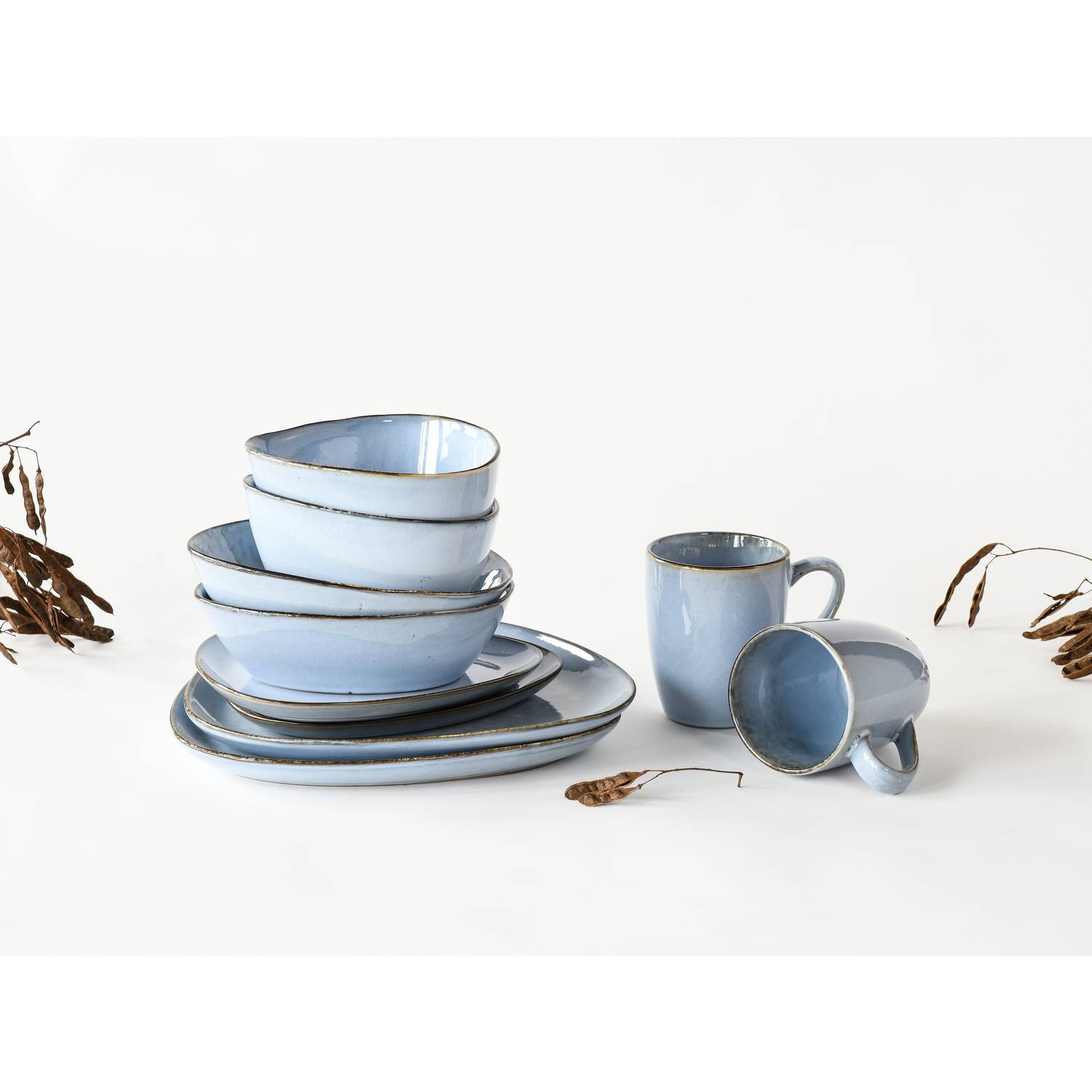 CreaTable 16635 Kombiservice Cloudy für 2 Personen, Steinzeug, blau (1 Set, 10-teilig)