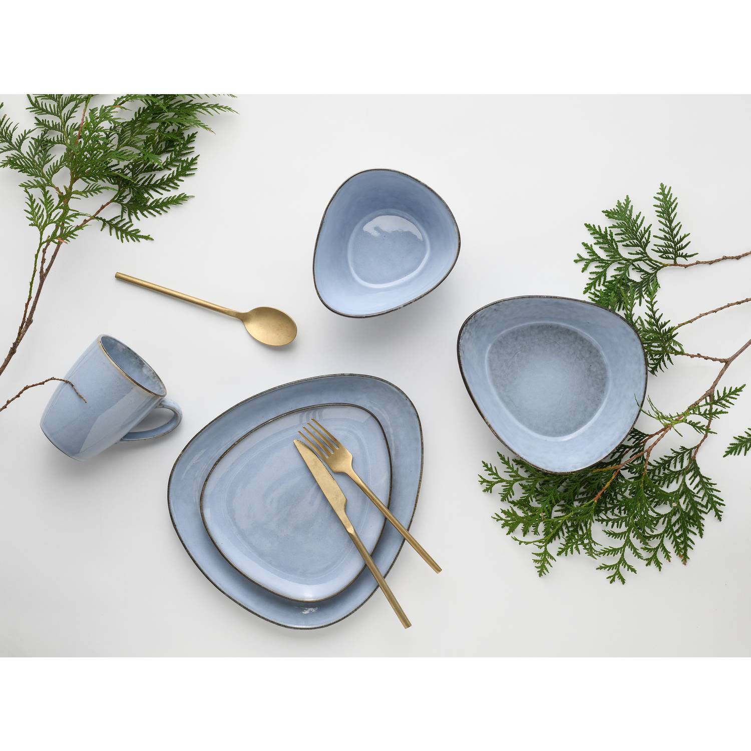 CreaTable 16635 Kombiservice Cloudy für 2 Personen, Steinzeug, blau (1 Set, 10-teilig)
