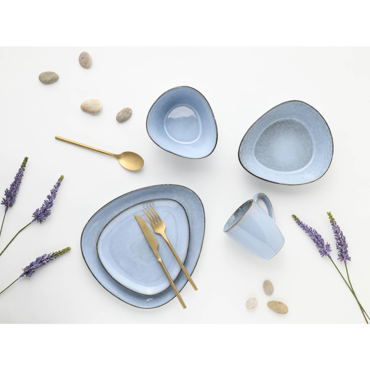 CreaTable 16635 Kombiservice Cloudy für 2 Personen, Steinzeug, blau (1 Set, 10-teilig)