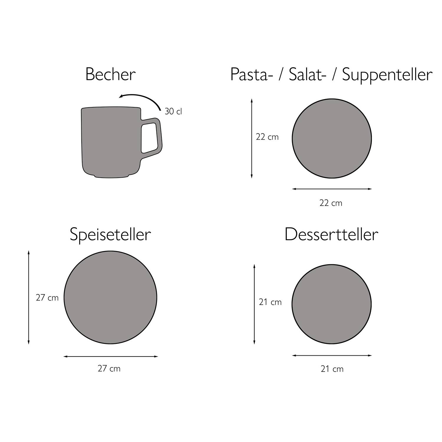 CreaTable 20539 Kombiservice Schiefer für 4 Personen, Steinzeug, schwarz (1 Set, 16-teilig)