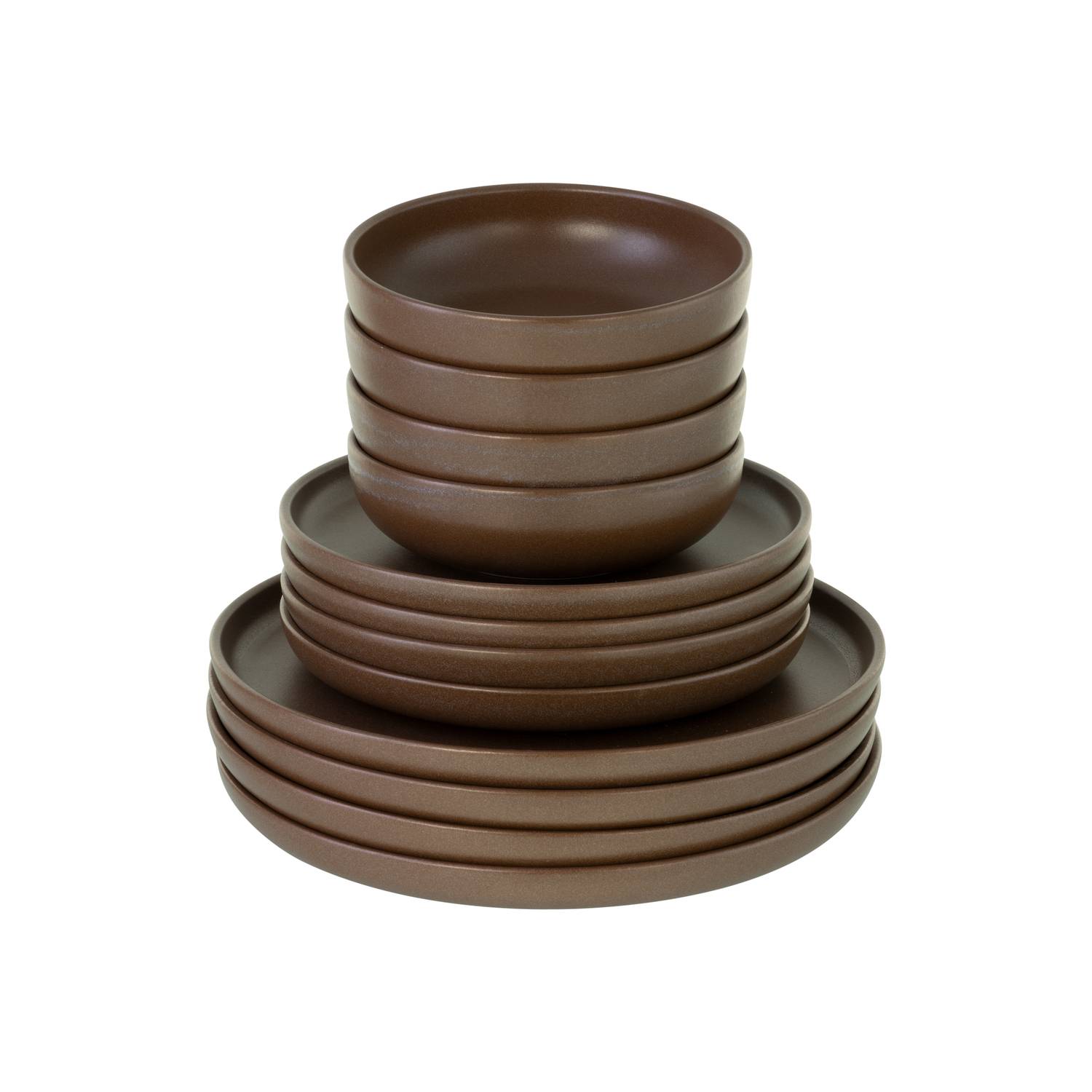 CreaTable 23659 Tafelservice Uno für 4 Personen, Steinzeug, braun (1 Set, 12-teilig)