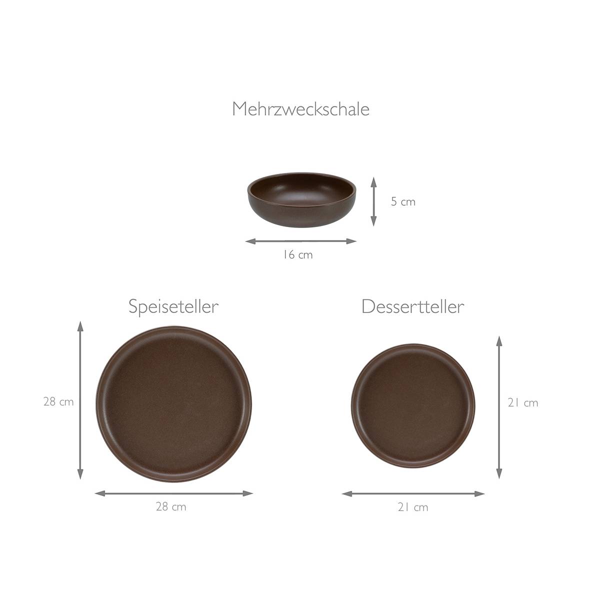 CreaTable 23659 Tafelservice Uno für 4 Personen, Steinzeug, braun (1 Set, 12-teilig)
