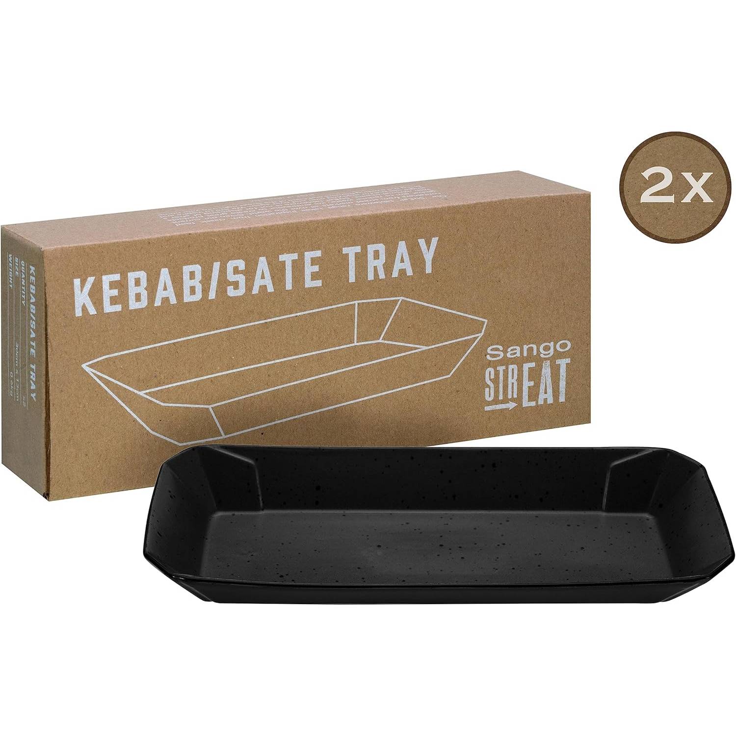 CreaTable 33959 Streat Food Streat Tray Kebab / Satay Teller, schwarz (1 Set)