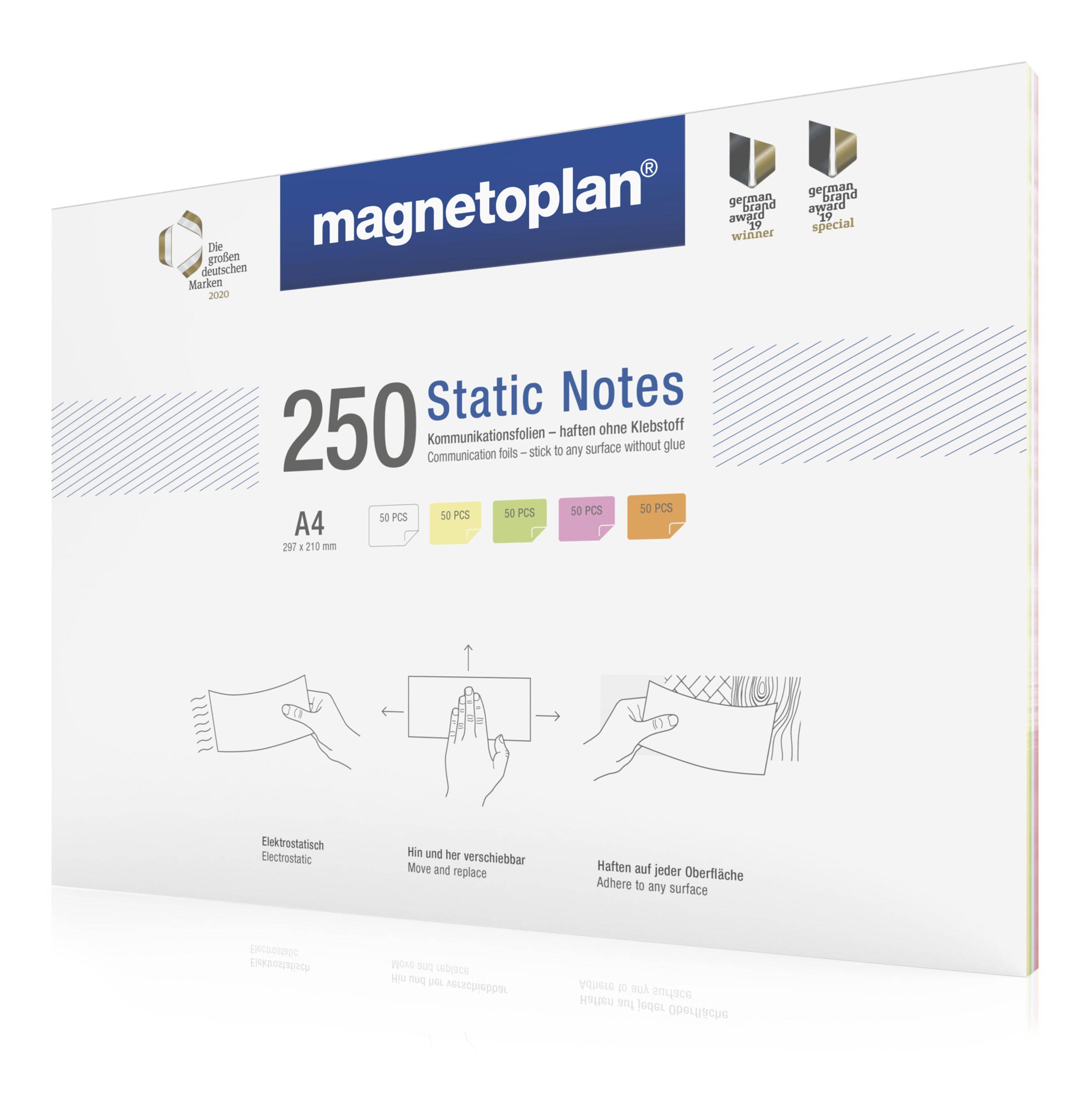 Magnetoplan A4 Static Notes 5 Farben (Weiß/Gelb/Grün/Rosa/Orange) - 250Stk
