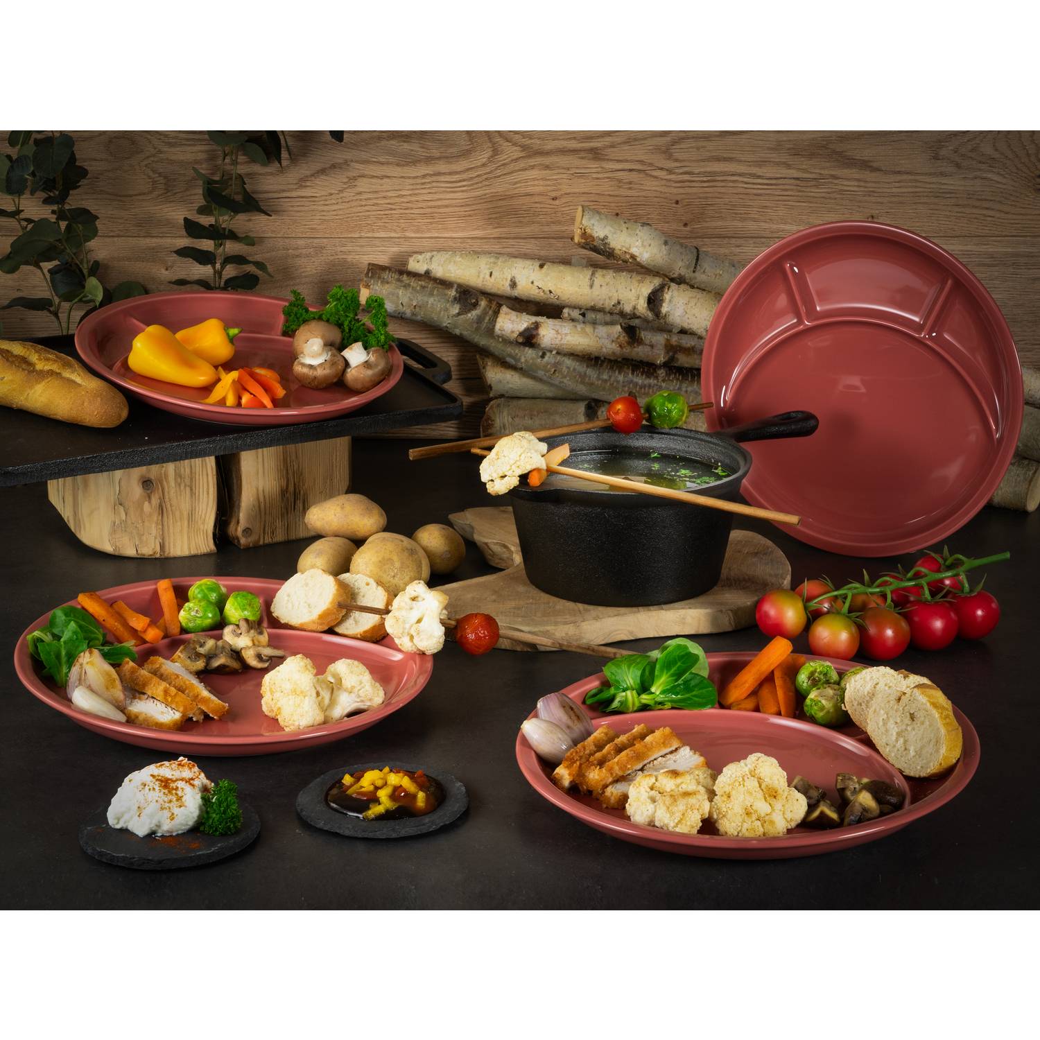 CreaTable 22925 Tafelservice Universal für 4 Personen, Porzellan, rot (1 Set, 4-teilig)