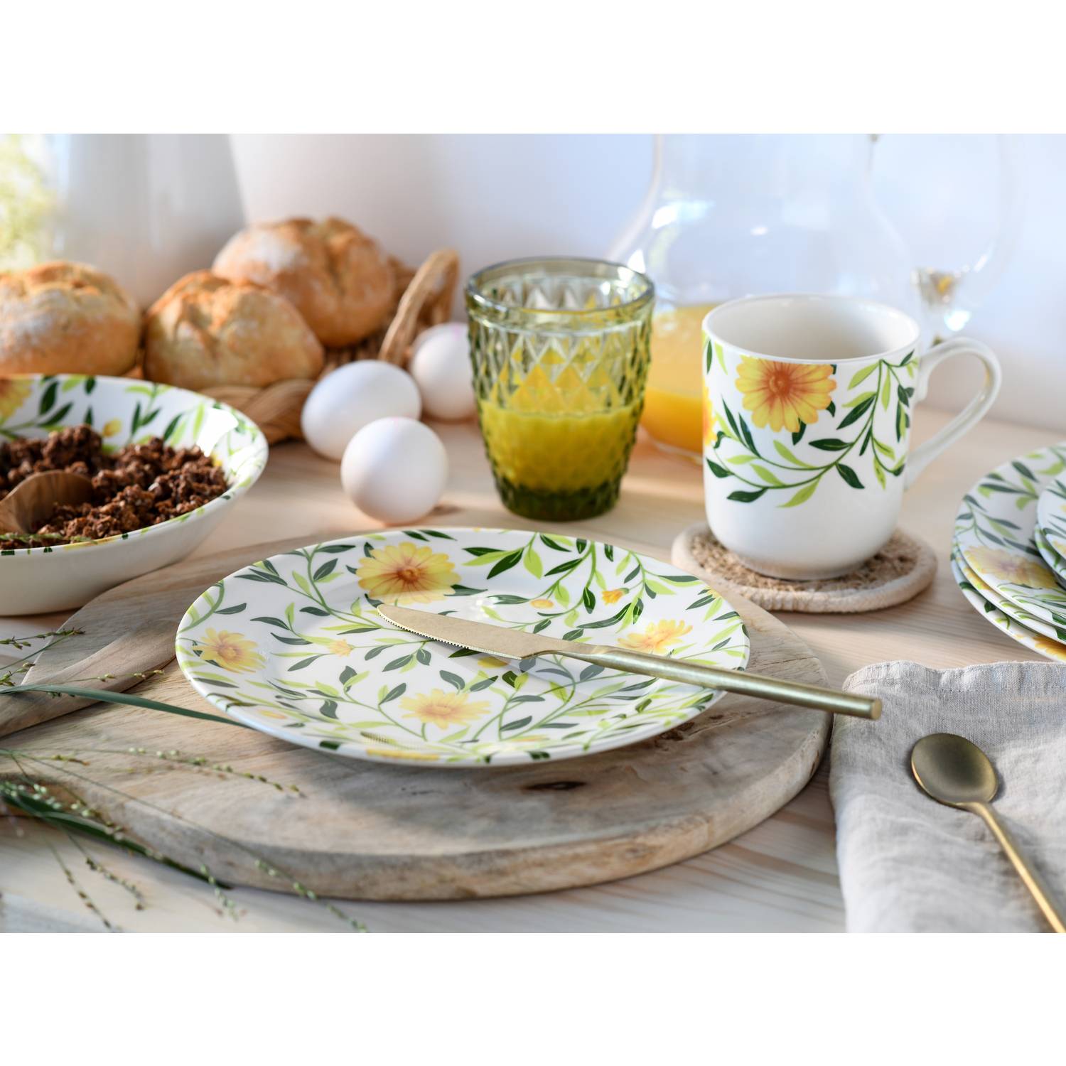 CreaTable 16758 Kombiservice Amarilla für 4 Personen, Steingut, mehrfarbig (1 Set, 16-teilig)