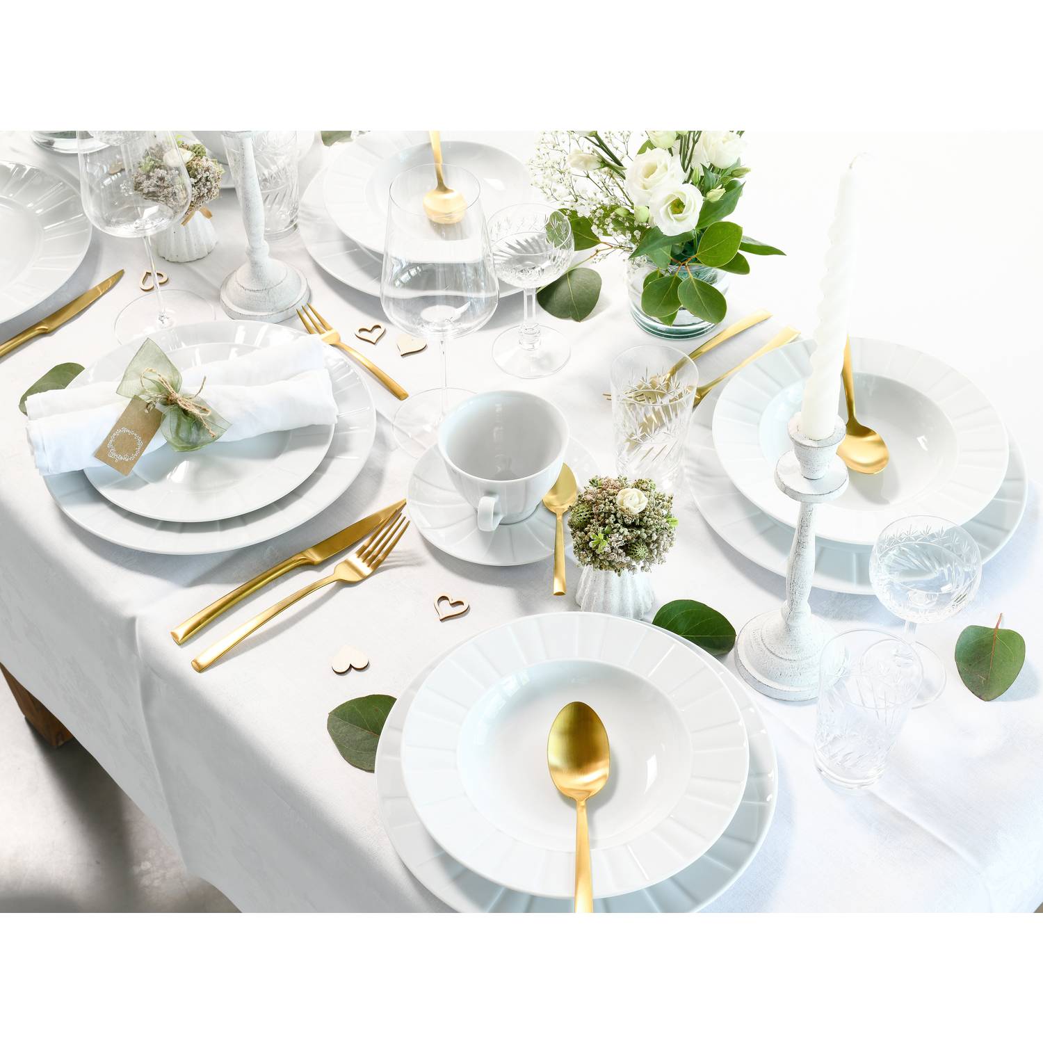 CreaTable 17609 Kombiservice Barcelona für 6 Personen, Porzellan, weiß (1 Set, 30-teilig)