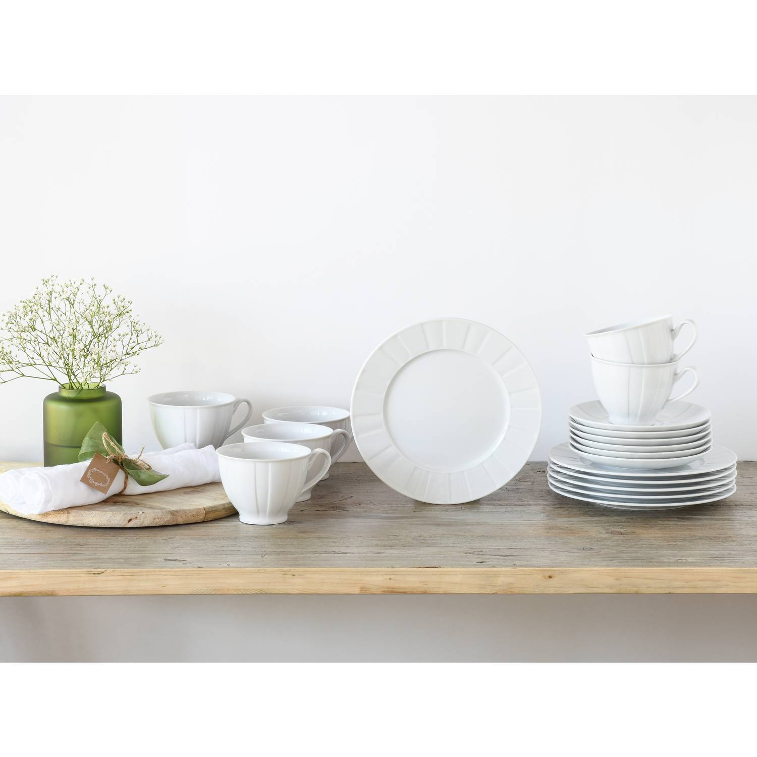 CreaTable 17607 Kaffeeservice Barcelona für 6 Personen, Porzellan, weiß (1 Set, 18-teilig)