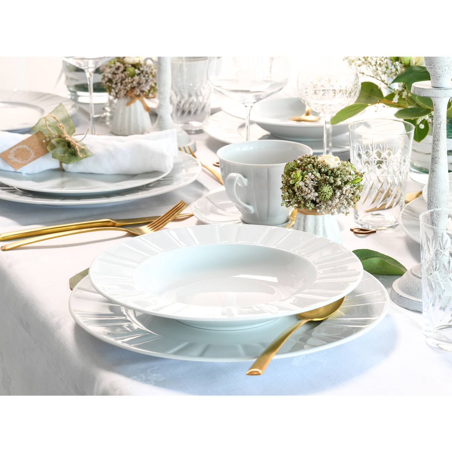 CreaTable 17609 Kombiservice Barcelona für 6 Personen, Porzellan, weiß (1 Set, 30-teilig)