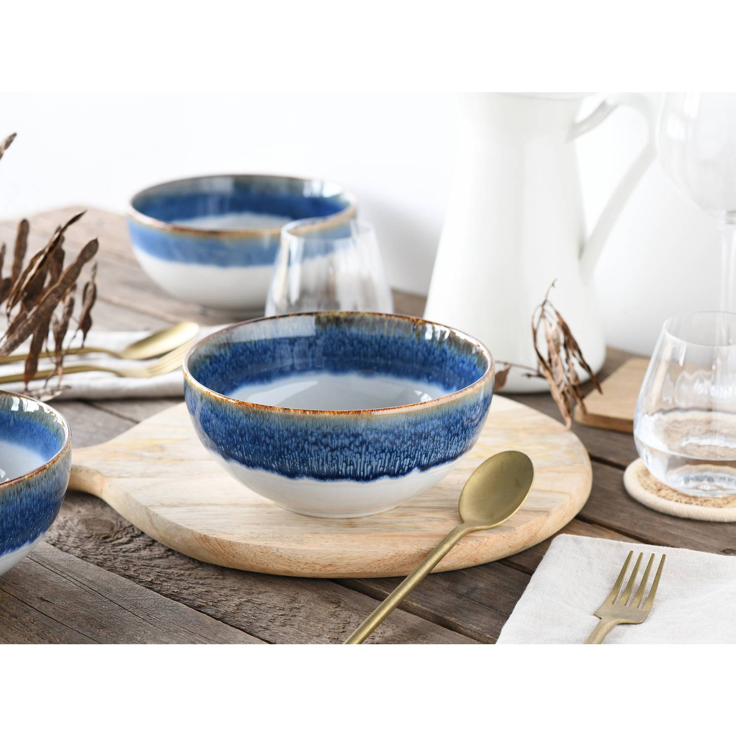 CreaTable 21684 Cascade Buddha Bowl Set Steinzeug, blau, 4-teilig (1 Set)