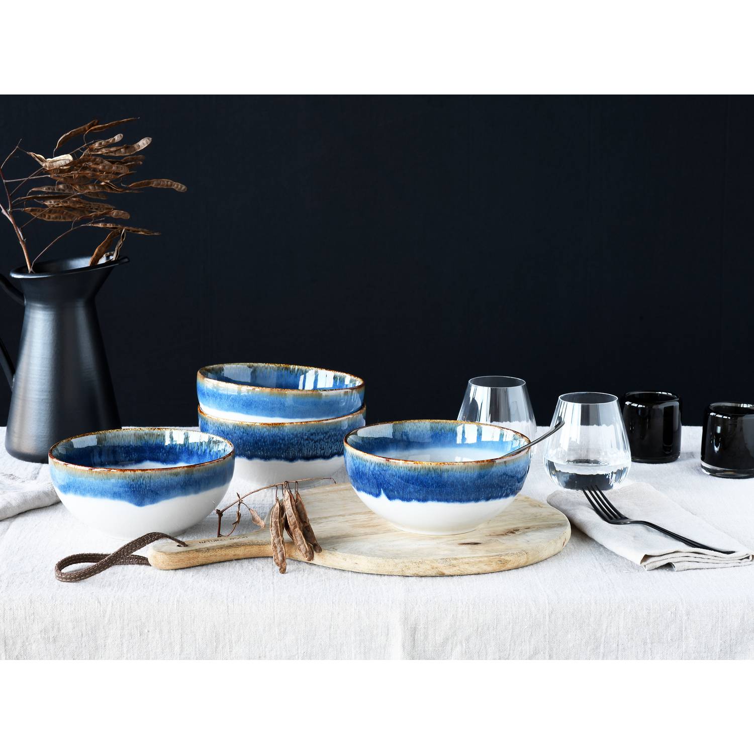 CreaTable 21684 Cascade Buddha Bowl Set Steinzeug, blau, 4-teilig (1 Set)