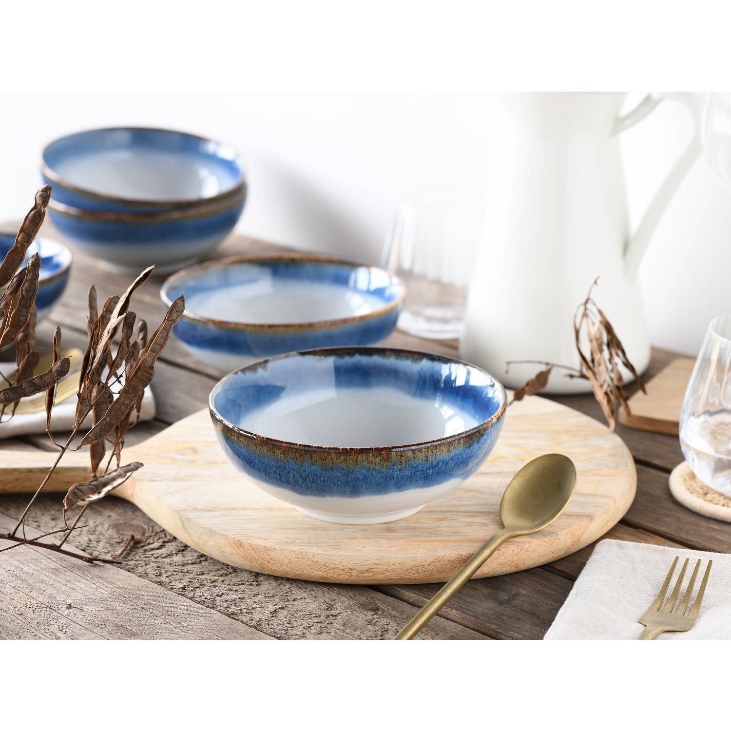 CreaTable 21684 Cascade Buddha Bowl Set Steinzeug, blau, 4-teilig (1 Set)