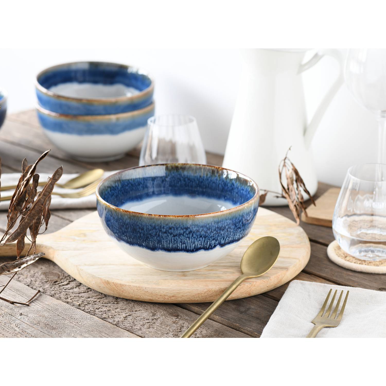 CreaTable 21684 Cascade Buddha Bowl Set Steinzeug, blau, 4-teilig (1 Set)