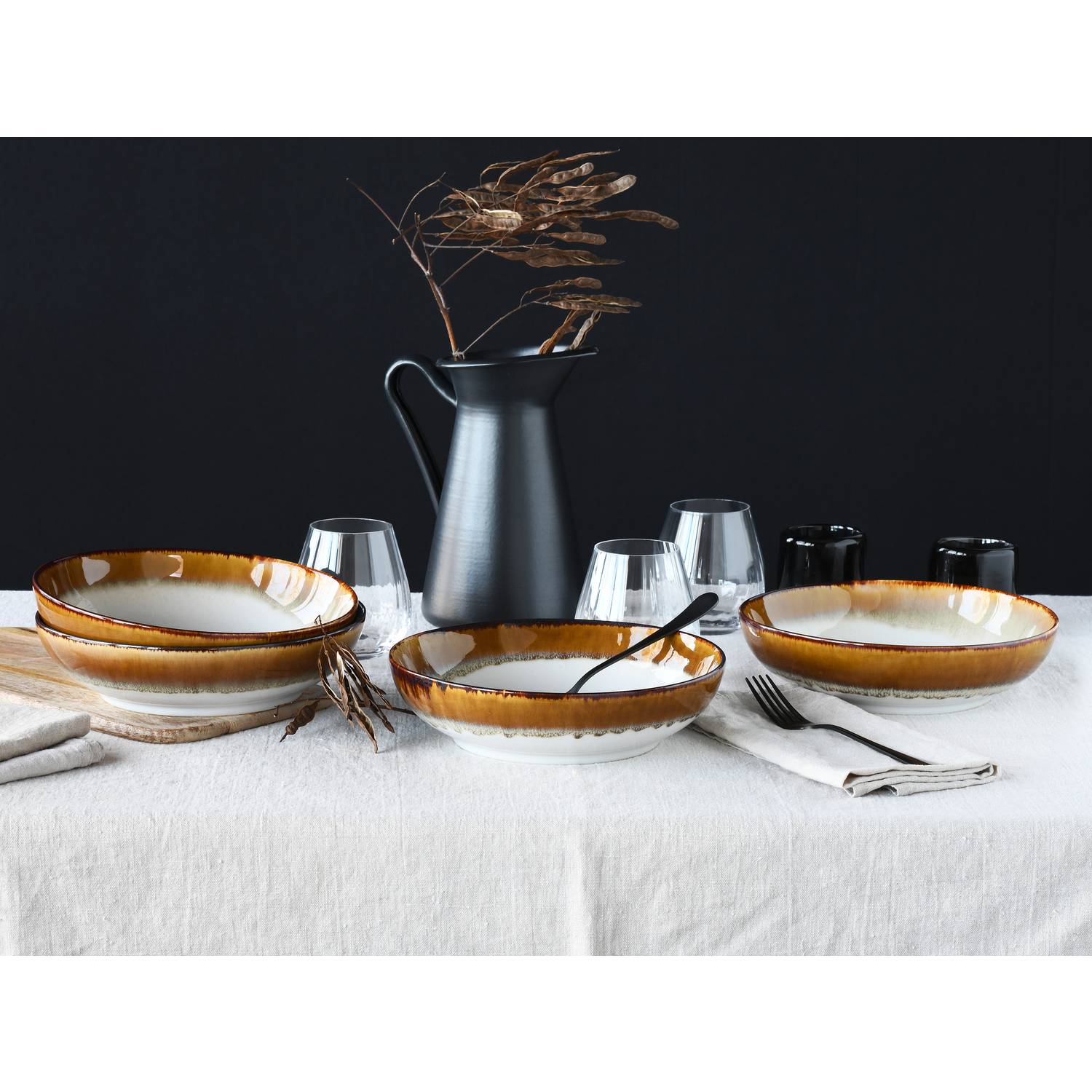 CreaTable 21691 Cascade Poke Bowls Set Steinzeug, braun, 4-teilig (1 Set)