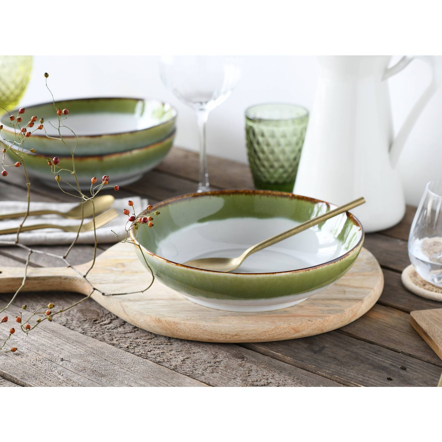 CreaTable 21689 Cascade Poke Bowl Set Steinzeug, grün, 4-teilig (1 Set)