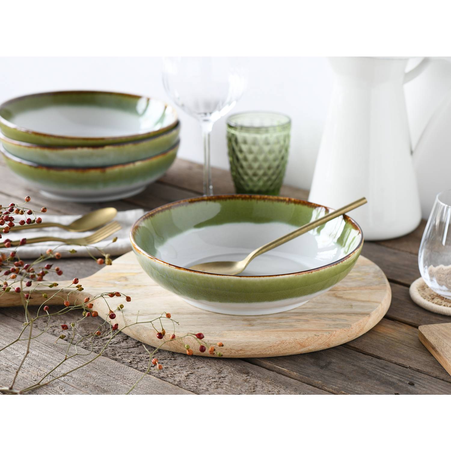 CreaTable 21689 Cascade Poke Bowl Set Steinzeug, grün, 4-teilig (1 Set)