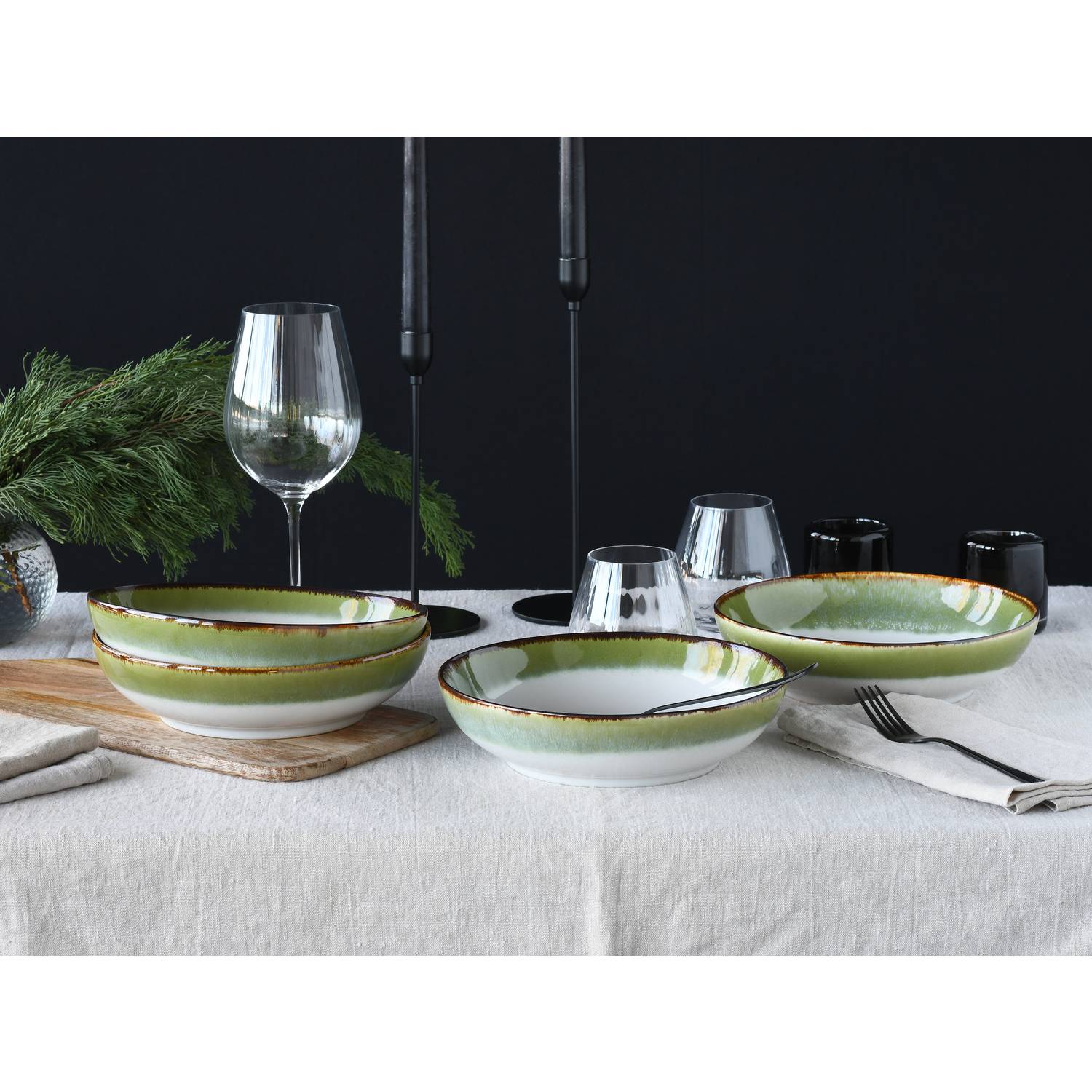 CreaTable 21689 Cascade Poke Bowl Set Steinzeug, grün, 4-teilig (1 Set)