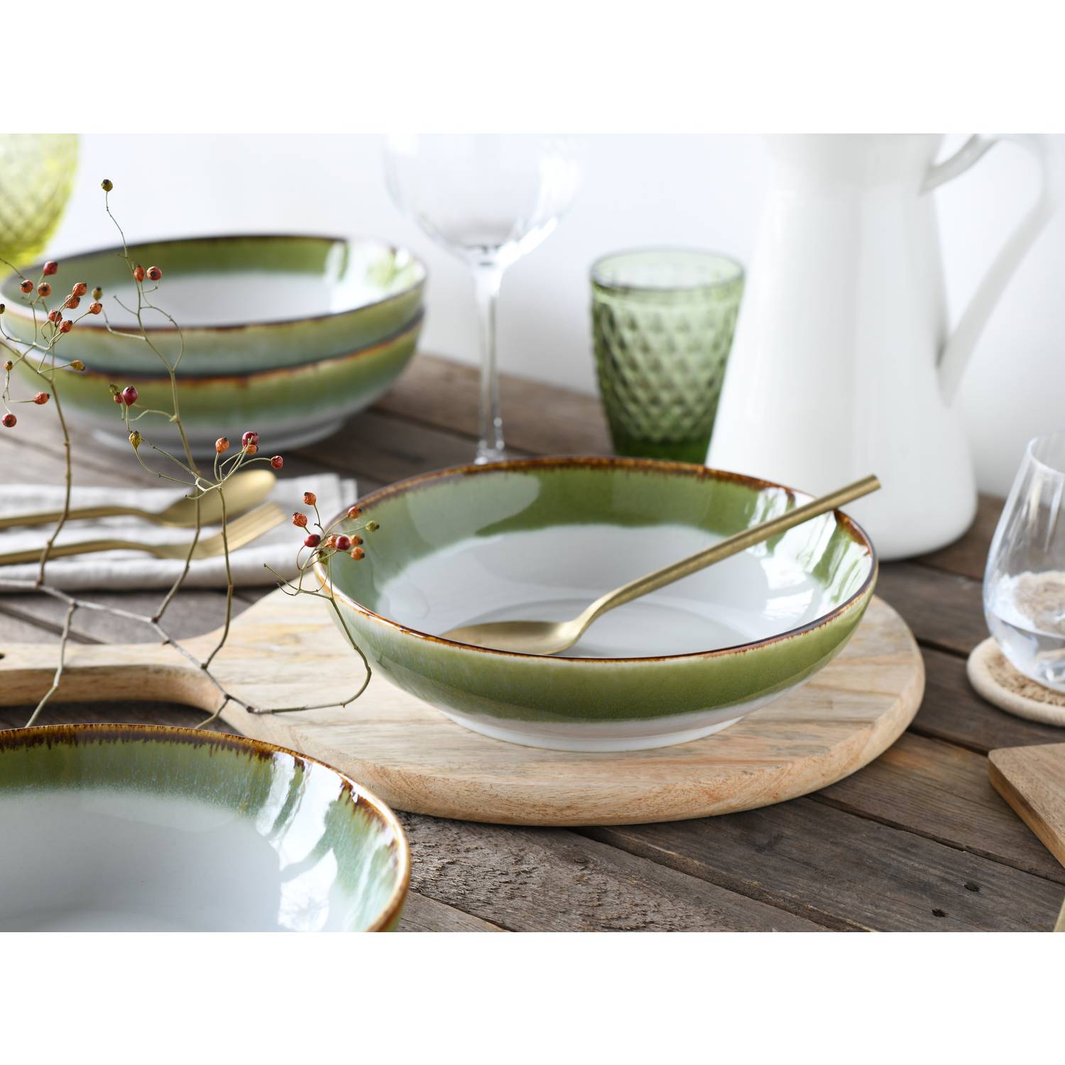 CreaTable 21689 Cascade Poke Bowl Set Steinzeug, grün, 4-teilig (1 Set)
