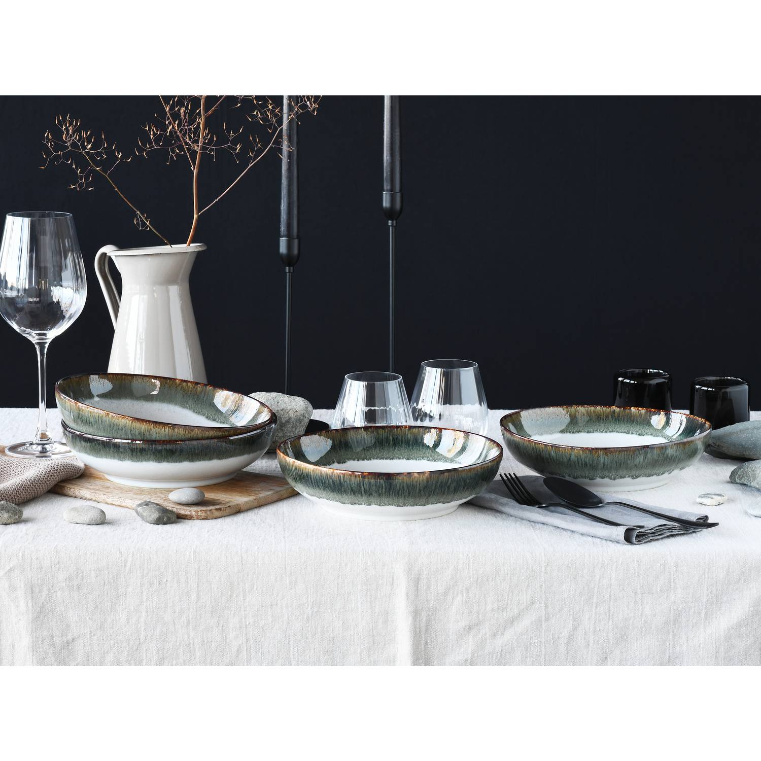 CreaTable 21690 Cascade Poke Bowl Set Steinzeug, stein, 4-teilig (1 Set)