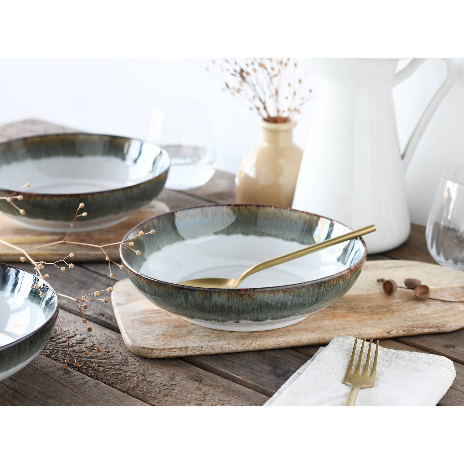 CreaTable 21690 Cascade Poke Bowl Set Steinzeug, stein, 4-teilig (1 Set)