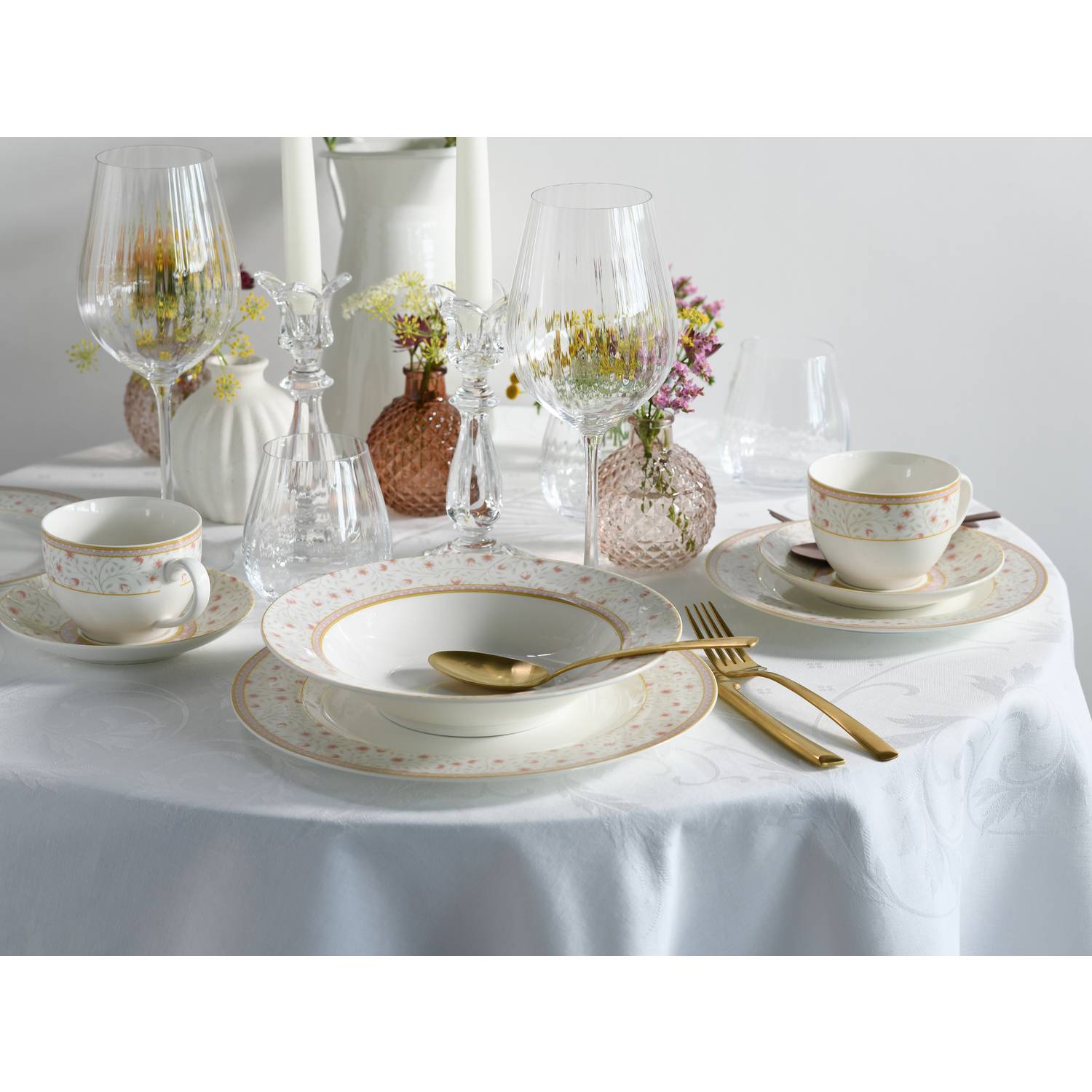 CreaTable 17529 Kombiservice Emilia für 6 Personen, Porzellan, creme-weiß (1 Set, 30-teilig)
