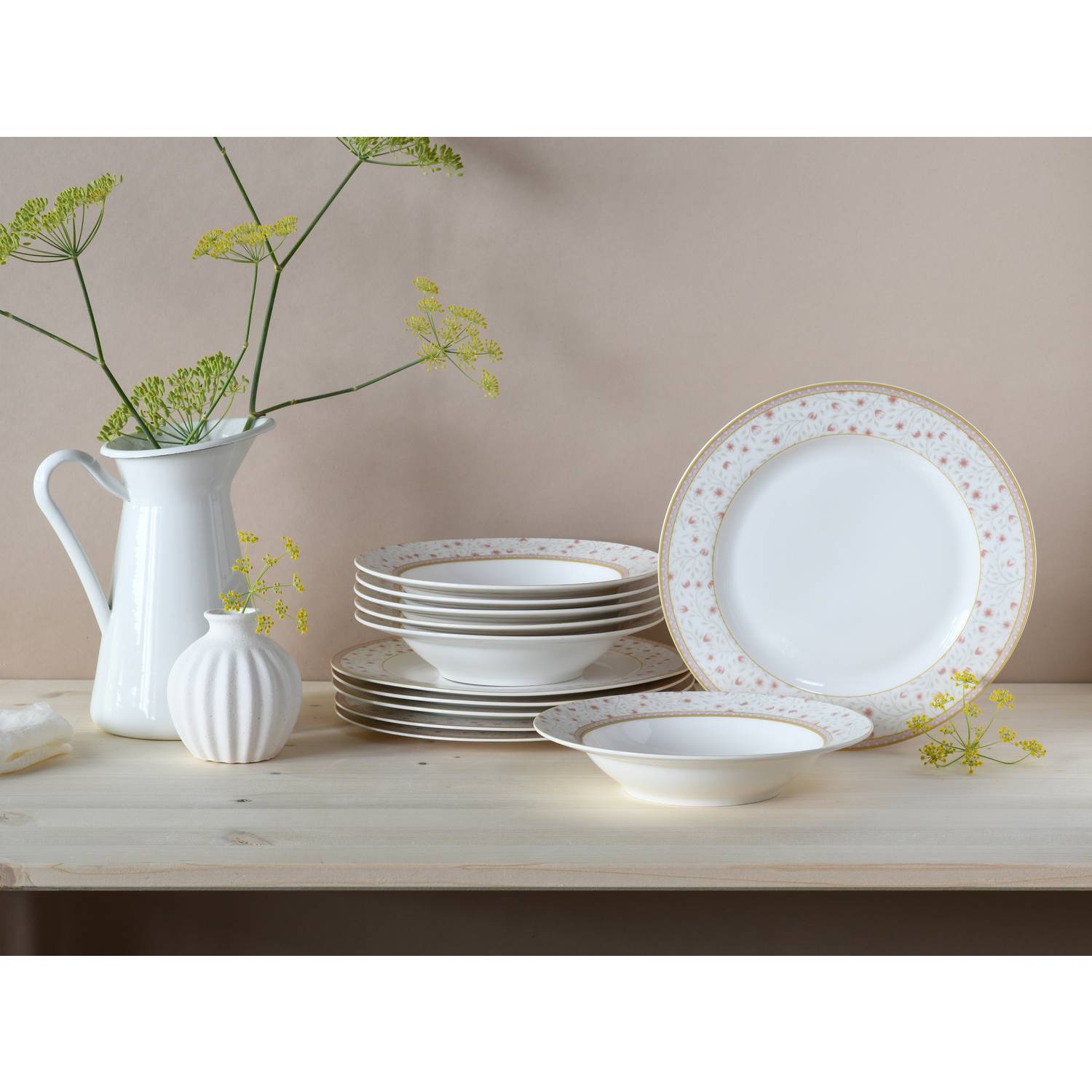 CreaTable 17528 Tafelservice Emilia für 6 Personen, Porzellan, creme-weiß (1 Set, 12-teilig)