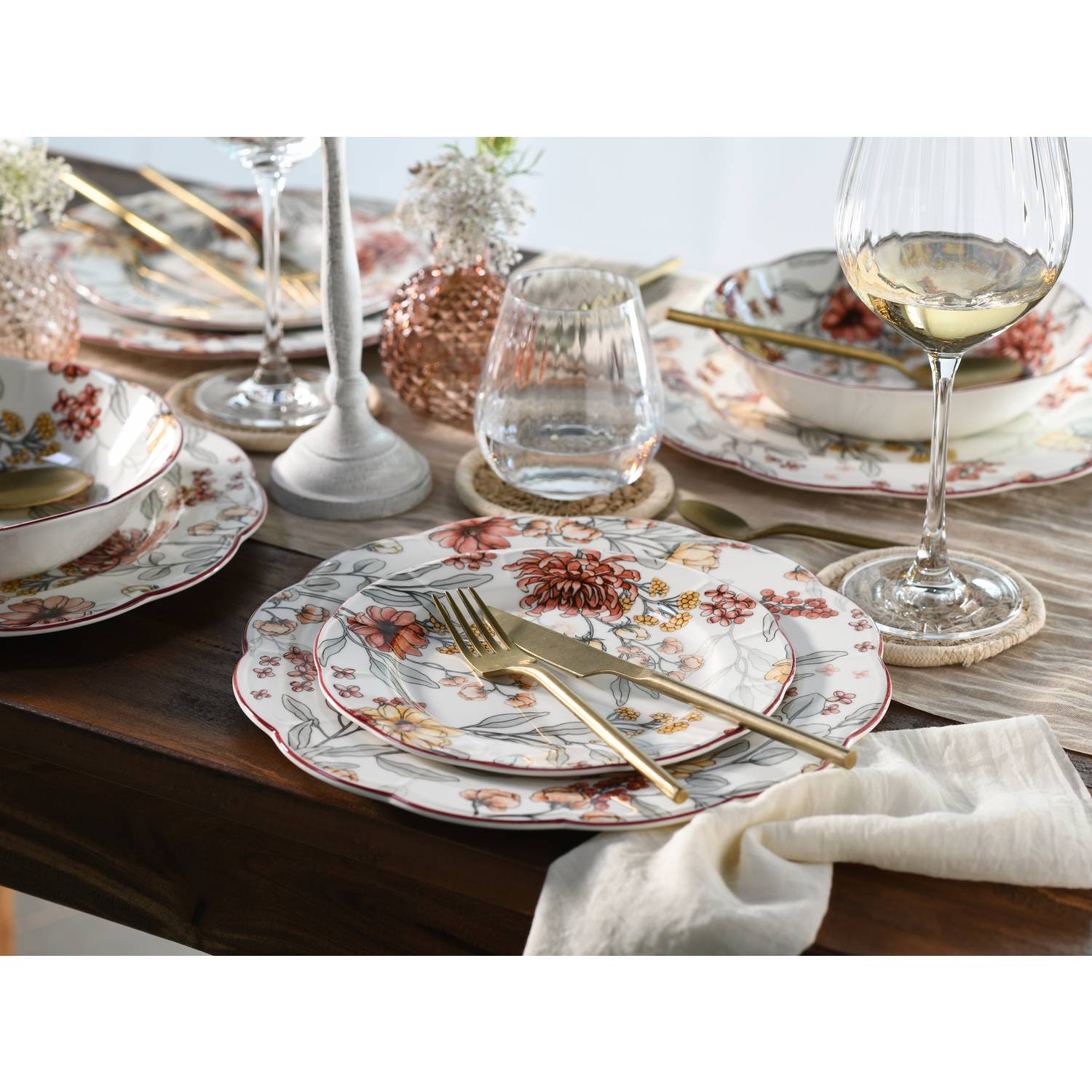 CreaTable 16927 Tafelservice Fiore für 6 Personen, Steingut, mehrfarbig (1 Set, 18-teilig)