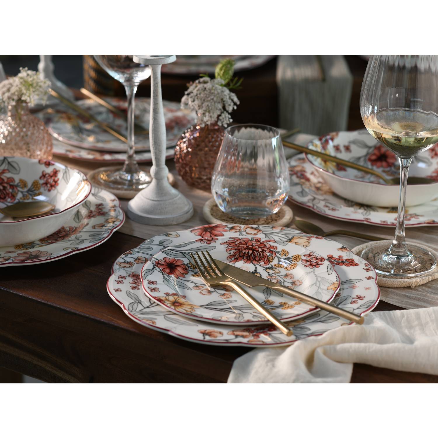 CreaTable 16927 Tafelservice Fiore für 6 Personen, Steingut, mehrfarbig (1 Set, 18-teilig)