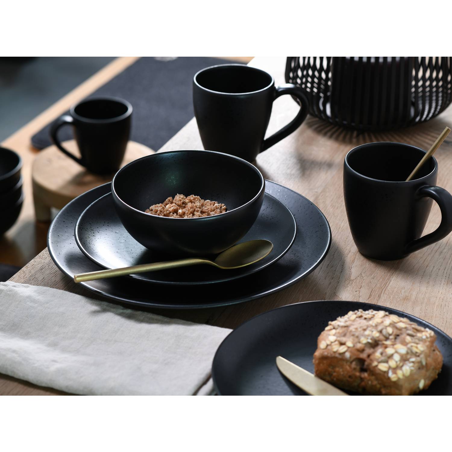 CreaTable 16815 Kombiservice Magic Black für 4 Personen, Steinzeug, schwarz (1 Set, 20-teilig)