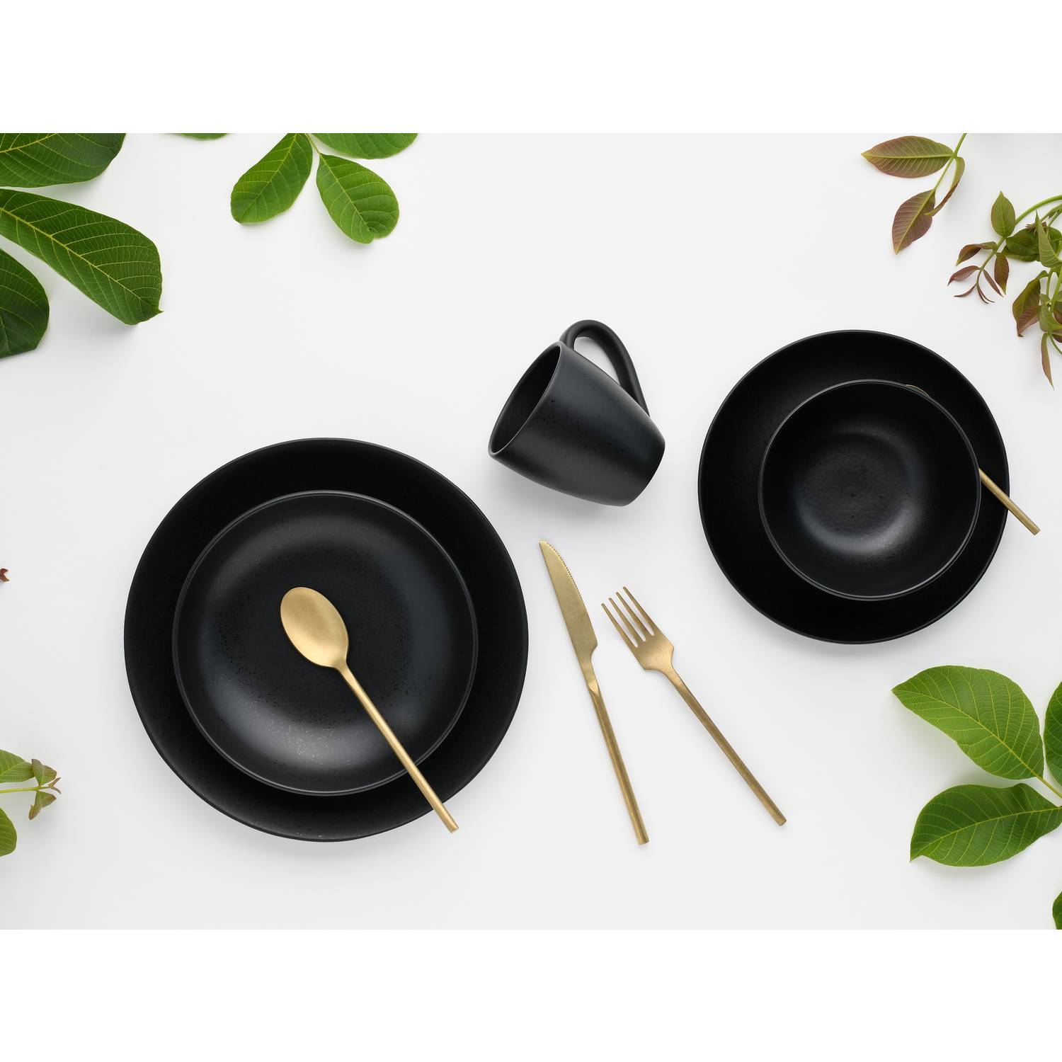 CreaTable 16815 Kombiservice Magic Black für 4 Personen, Steinzeug, schwarz (1 Set, 20-teilig)