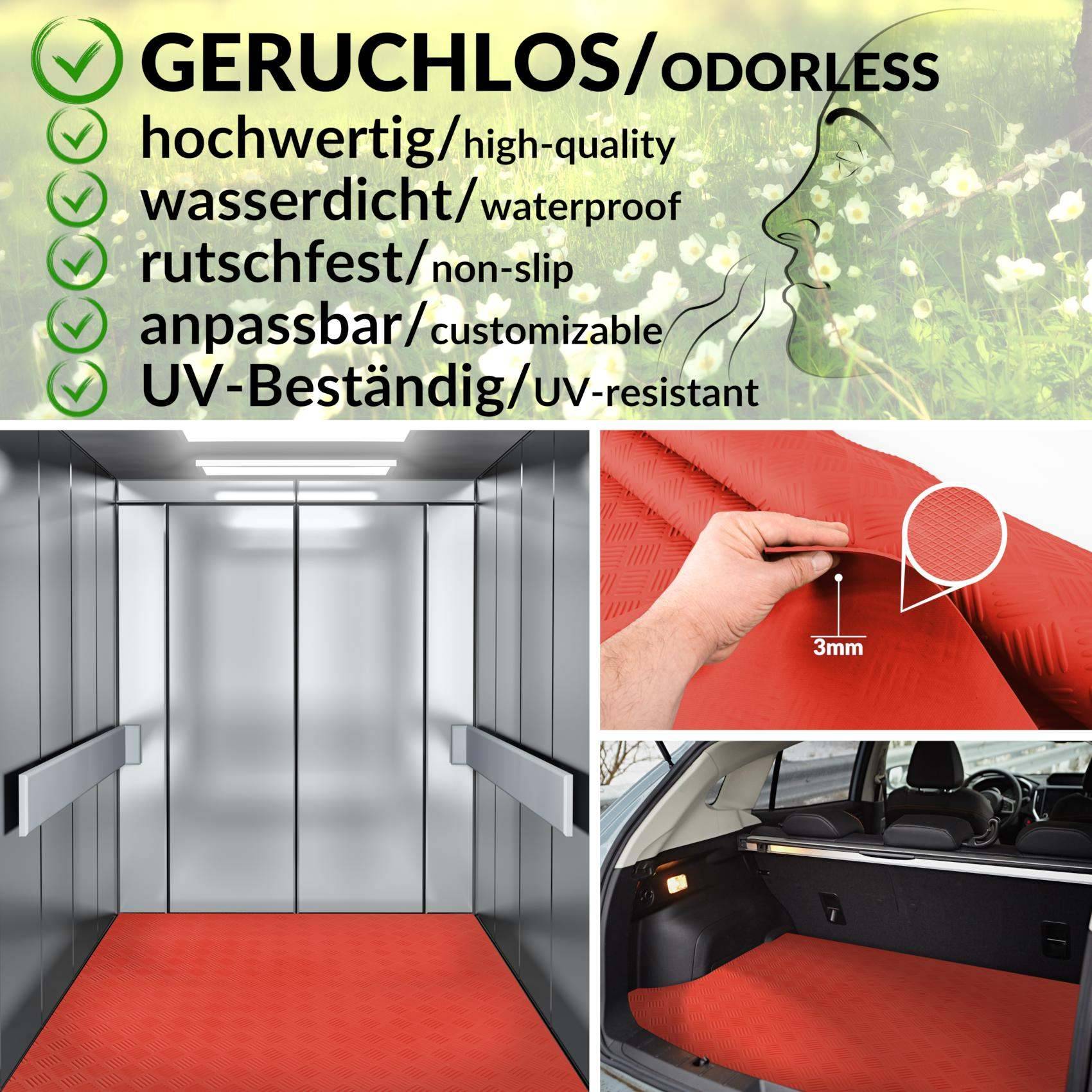 Gummimatte Premium Bodenmatte Bodenbelag TPE Riffelblech rot Breite 100 cm Länge 240 cm