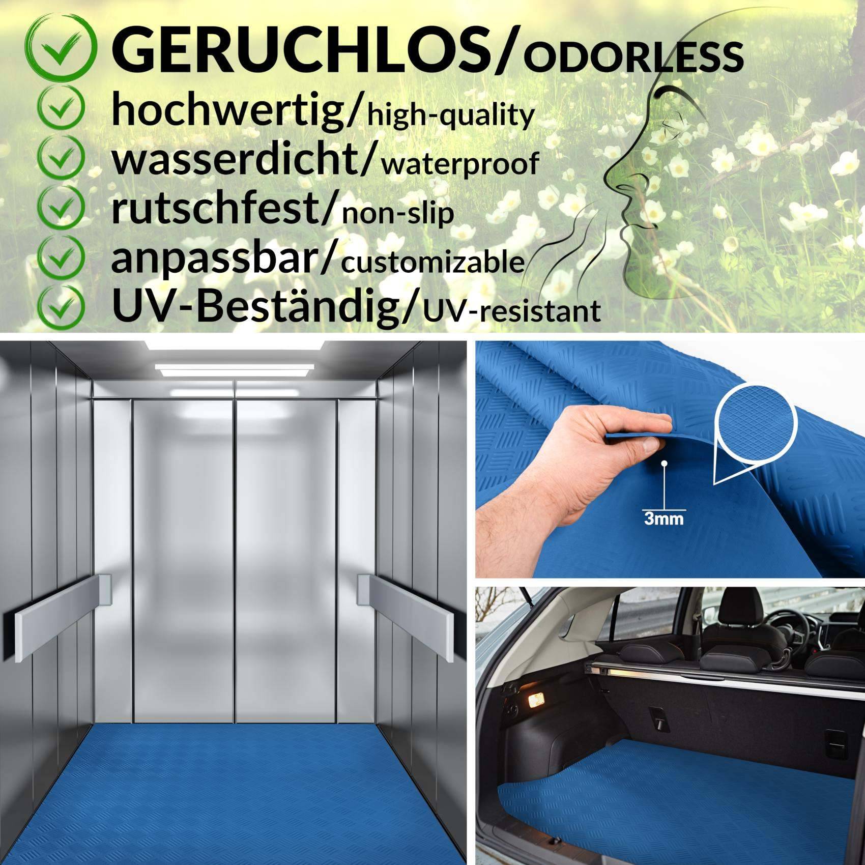 Gummimatte Premium Bodenmatte Bodenbelag TPE Riffelblech blau Breite 100 cm Länge 170 cm