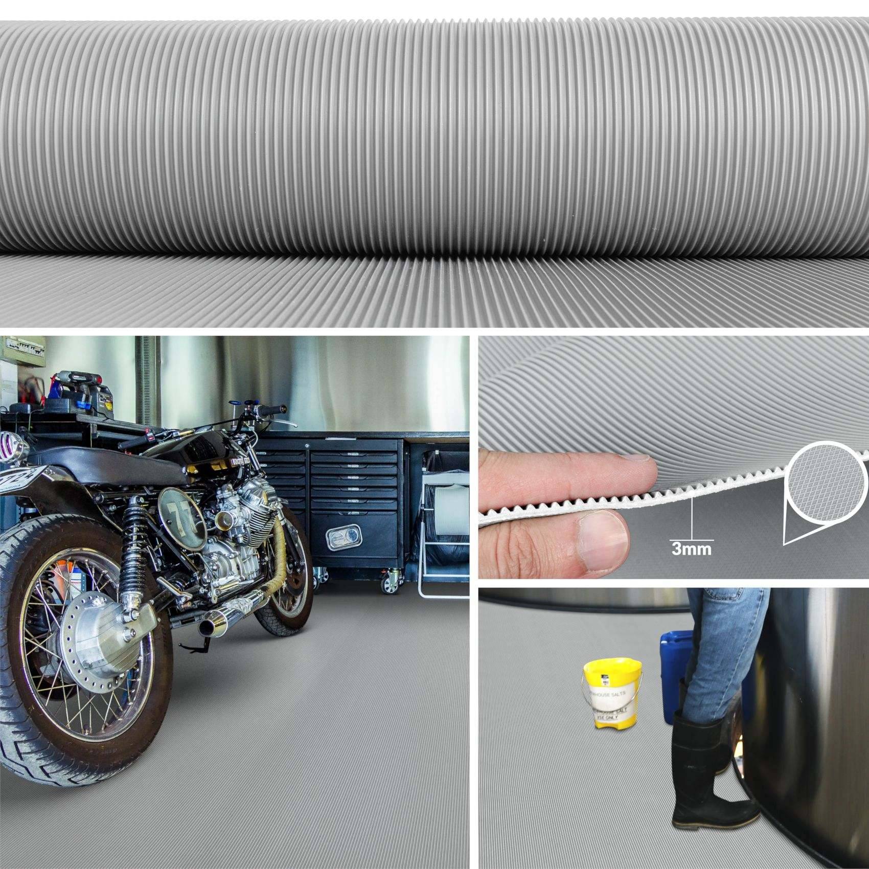 Gummimatte Gummiläufer Feinriefen Grau 3mm 100cm Breit auf TPE, Geruchslos - Bodenbelag, Bodenmatte