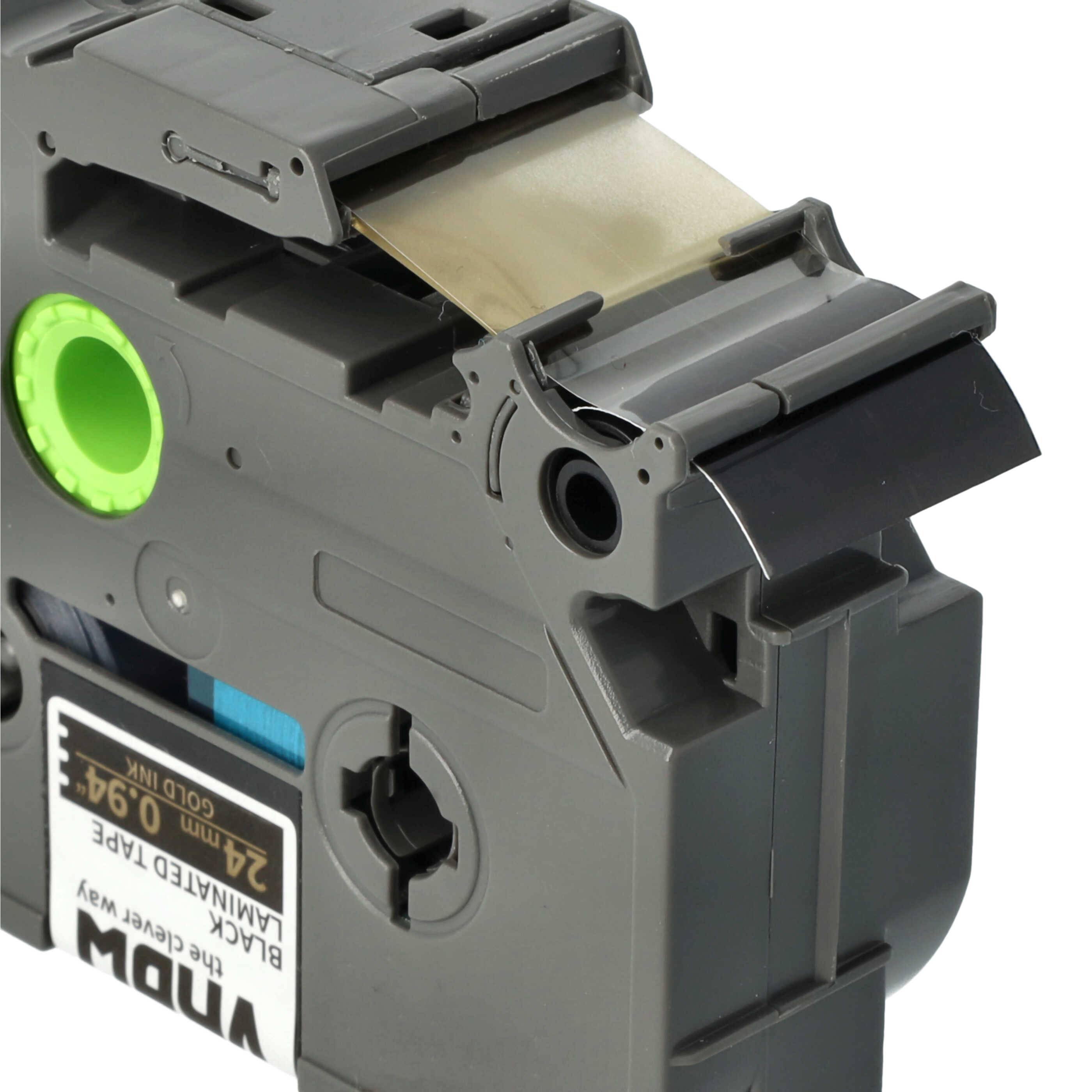 vhbw Schriftband-Kassette kompatibel mit Brother PT H 500 Li, P 700, RL 700 S Etiketten-Drucker 8m x 24mm Gold auf Schwarz