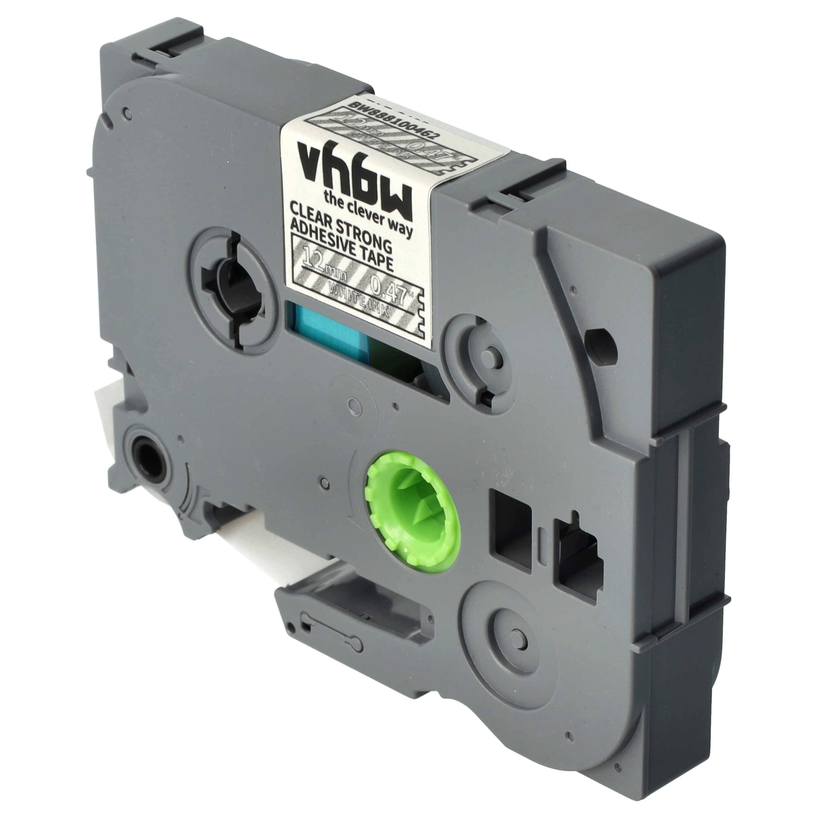 vhbw Schriftband-Kassette kompatibel mit Brother PT 1280CB, 1280DT, 1280SP Etiketten-Drucker 8m x 12mm Weiß auf Transparent, Extra Stark, Laminiert