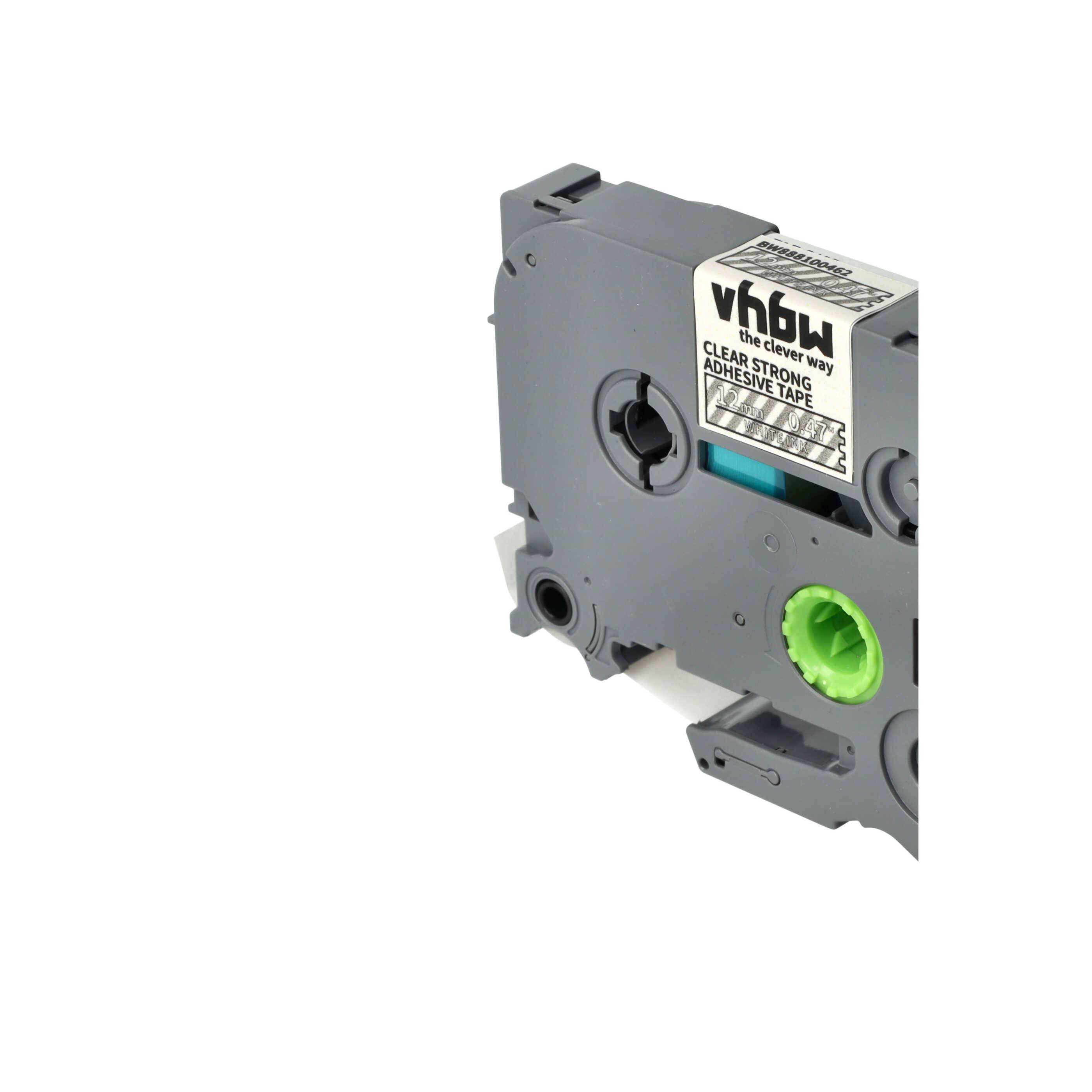 vhbw Schriftband-Kassette kompatibel mit Brother PT D201CS, D202, D210 Etiketten-Drucker 8m x 12mm Weiß auf Transparent, Extra Stark, Laminiert