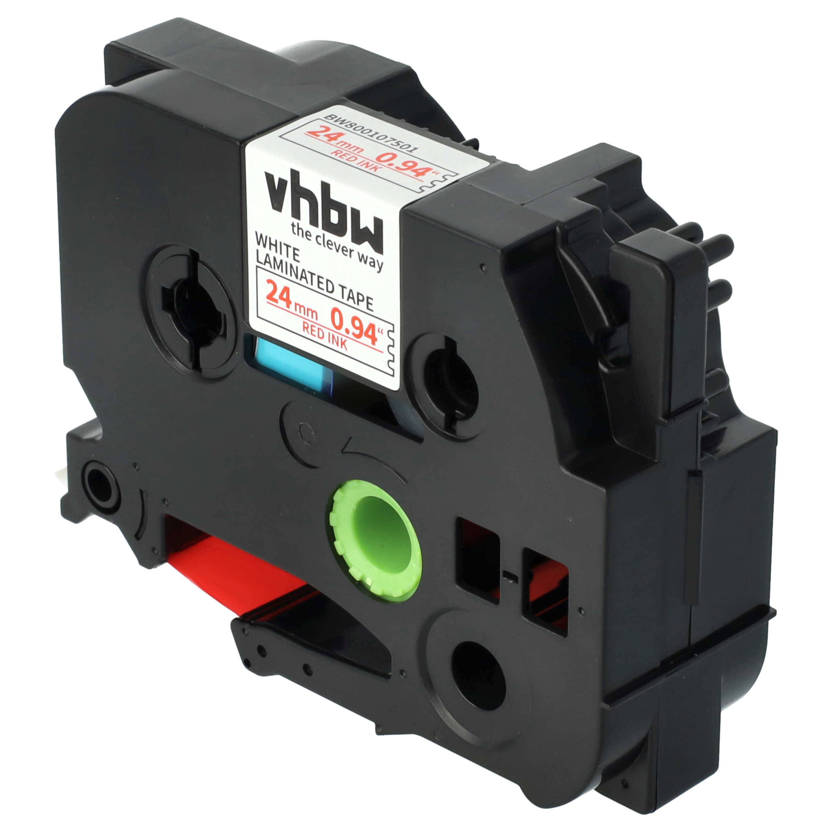 vhbw 1x Schriftband-Kassette kompatibel mit Brother PT 9600, 9400, 7500 VP, 7600 VP, 9200 DX, 9200 PC, 9500 PC Etiketten-Drucker 24mm Rot auf Weiß