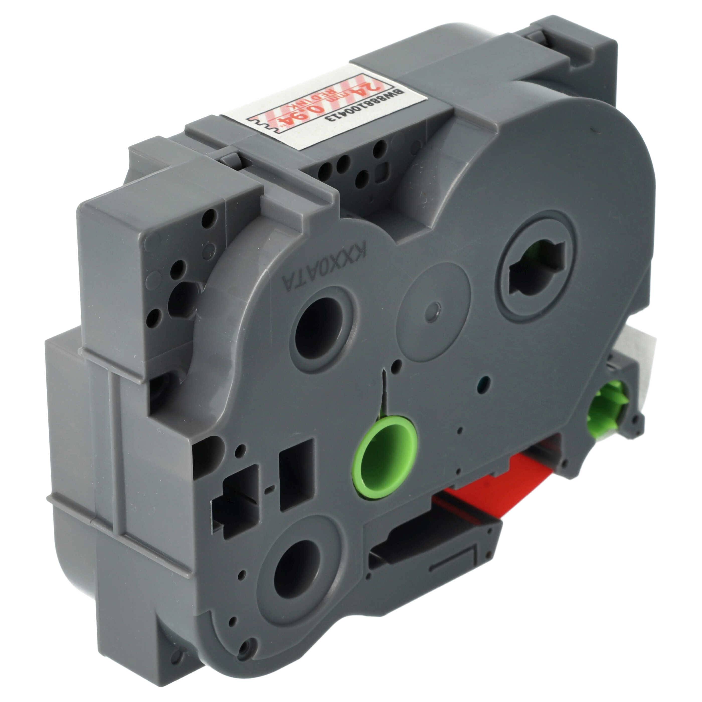 vhbw Schriftband-Kassette kompatibel mit Brother PT 2410, 2400, 2420PC, 2300, 2310, 2400E Etiketten-Drucker 8m x 24mm Rot auf Transparent, Laminiert