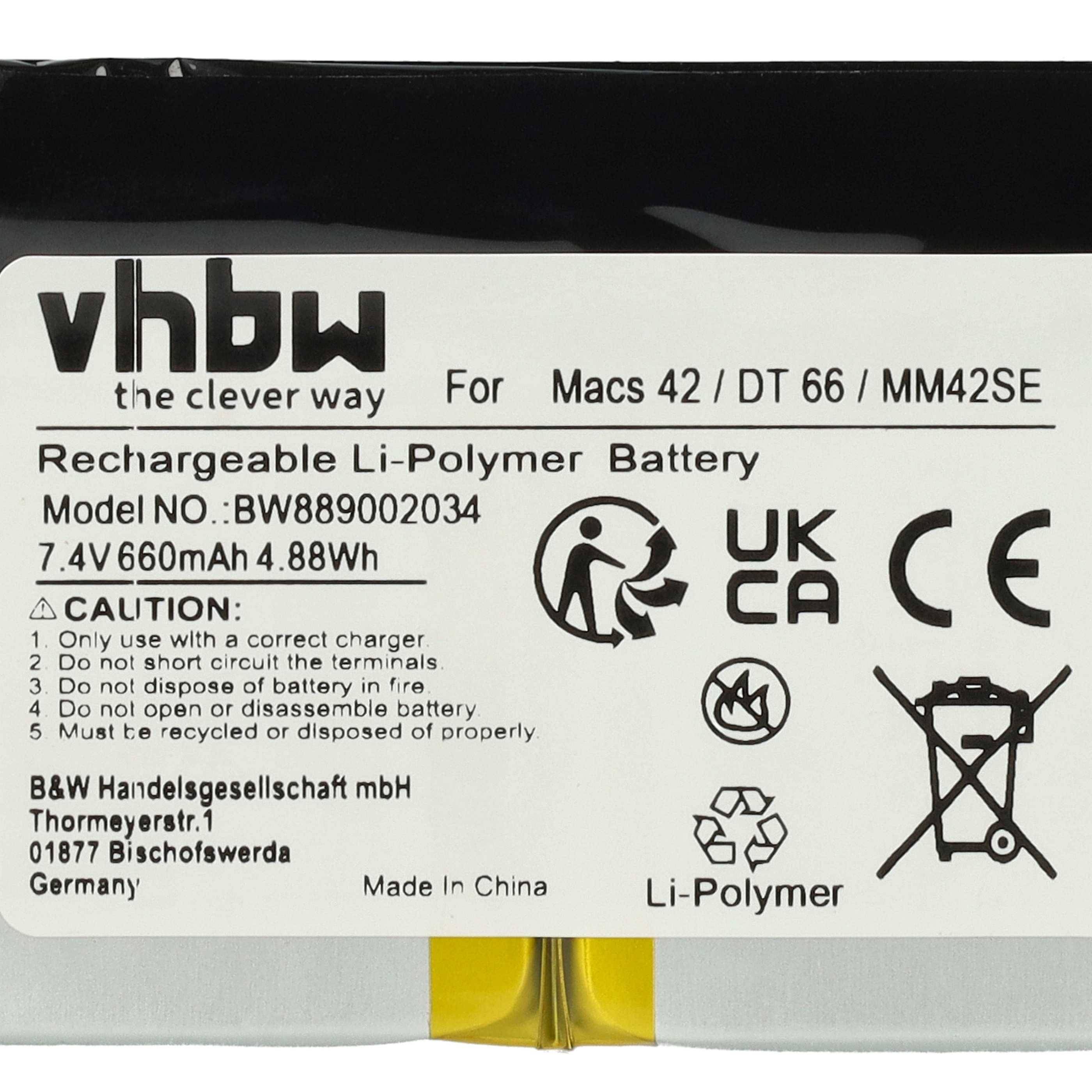 vhbw Akku Ersatz für Hella Gutmann 2S/LPP443441 S | für KFZ-Diagnosegerät (660 mAh, 7,4 V, Li-Polymer)