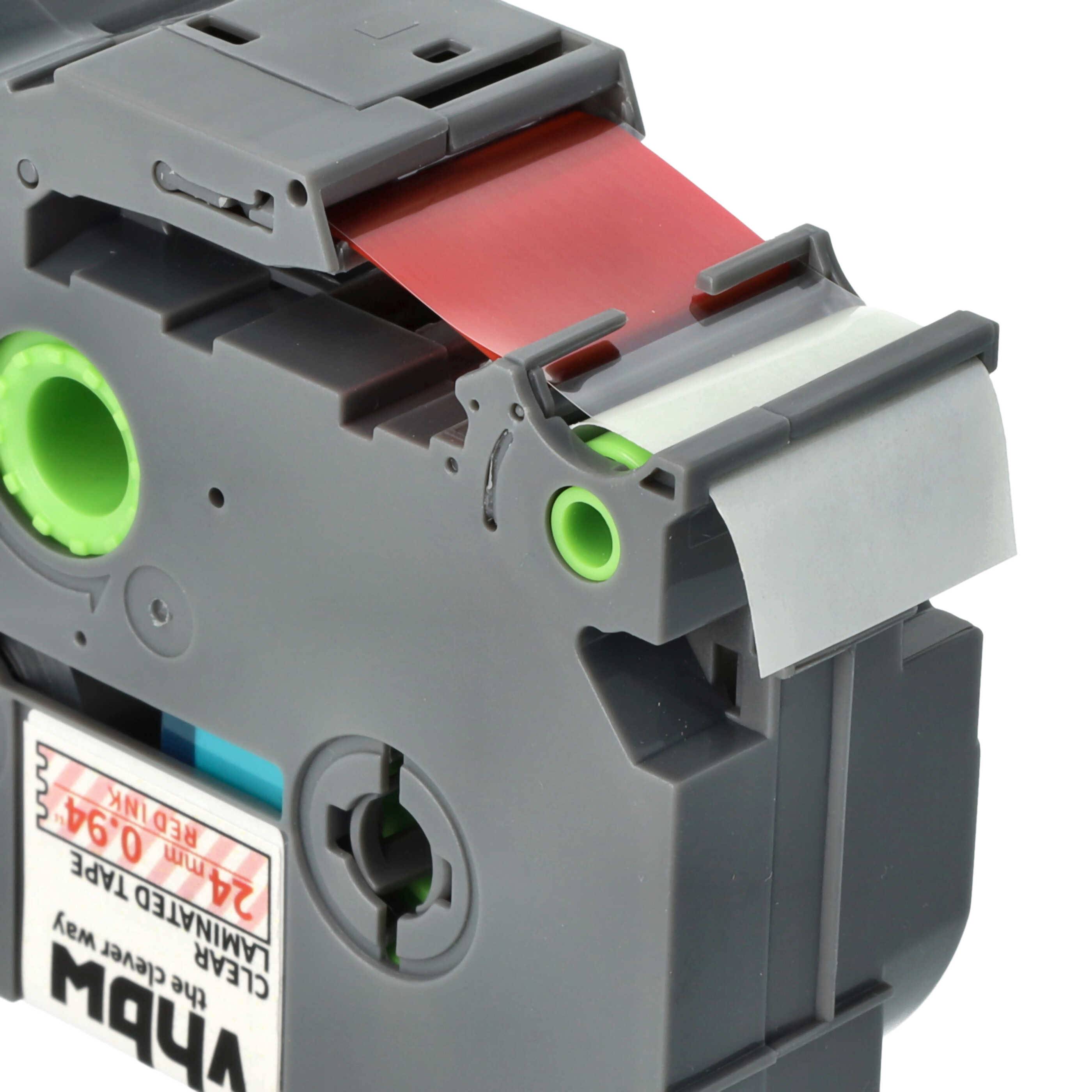 vhbw Schriftband-Kassette kompatibel mit Brother PT 2410, 2400, 2420PC, 2300, 2310, 2400E Etiketten-Drucker 8m x 24mm Rot auf Transparent, Laminiert